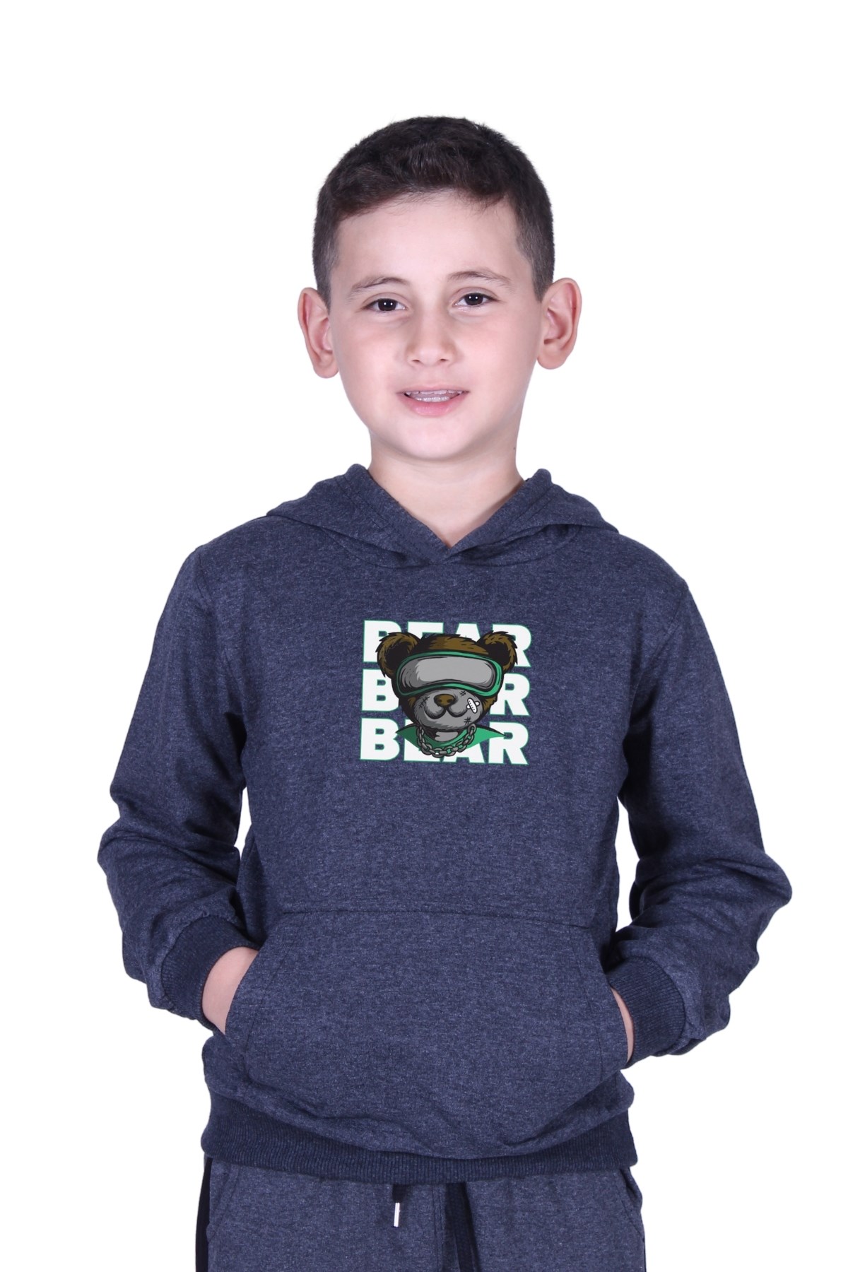 KAPÜŞONLU KANGURU CEPLİ BEAR BASKILI ERKEK ÇOCUK SWEATSHİRT