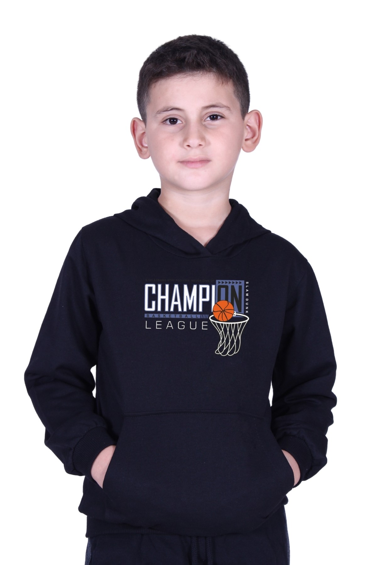 KAPÜŞONLU KANGURU CEPLİ CHAMPION BASKILI ERKEK ÇOCUK SWEATSHİRT