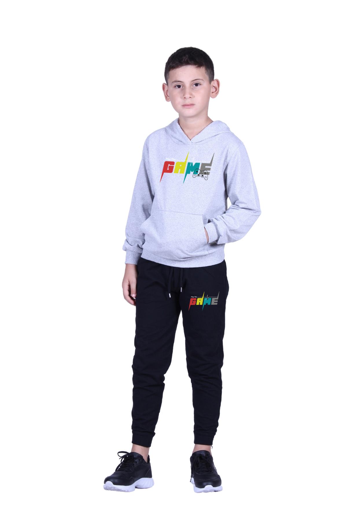 KAPÜŞONLU KANGURU CEPLİ GAME BASKILI ERKEK ÇOCUK EŞOFMAN TAKIMI