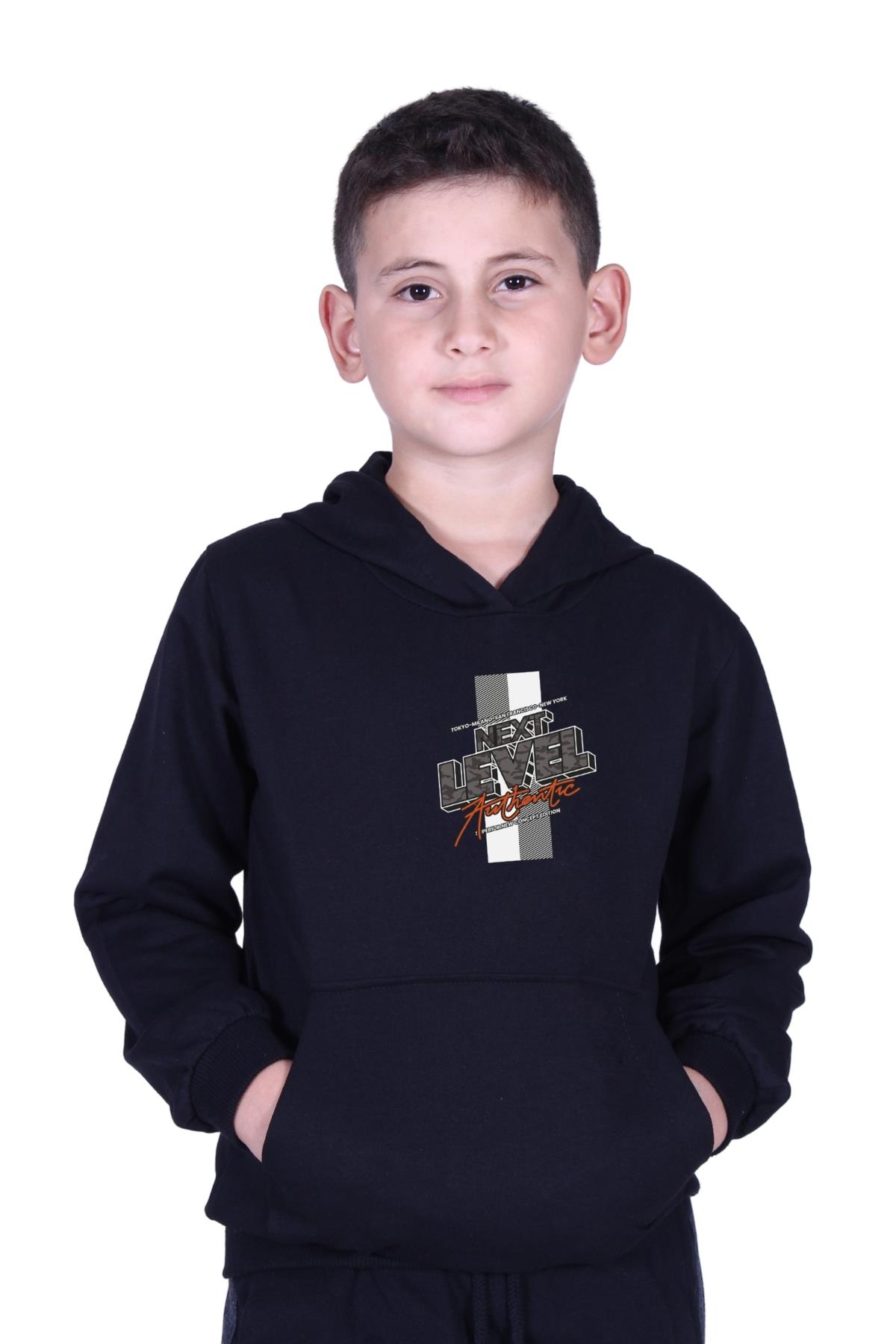 KAPÜŞONLU KANGURU CEPLİ NEXT LEVEL BASKILI ERKEK ÇOCUK SWEATSHİRT