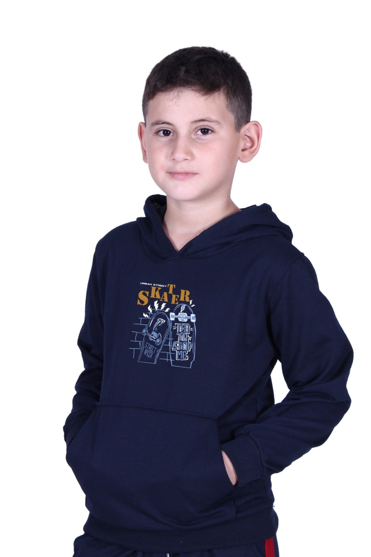 KAPÜŞONLU KANGURU CEPLİ SKATER BASKILI ERKEK ÇOCUK SWEATSHİRT