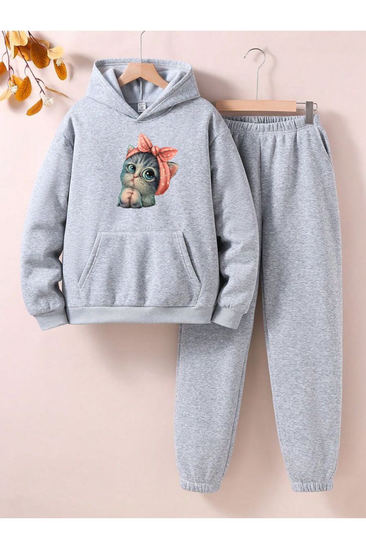KEDİ BASKILI KIZ ÇOCUK EŞOFMAN TAKIMI