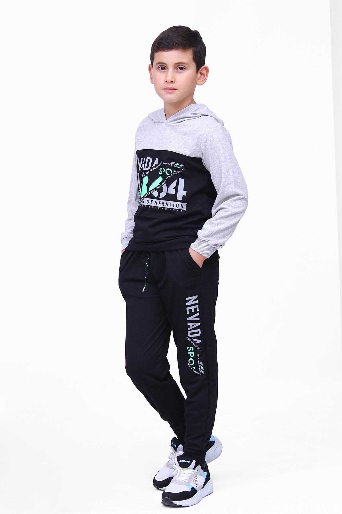 Kids trend Erkek Baskılı Kapüşonlu Eşofman Takımı