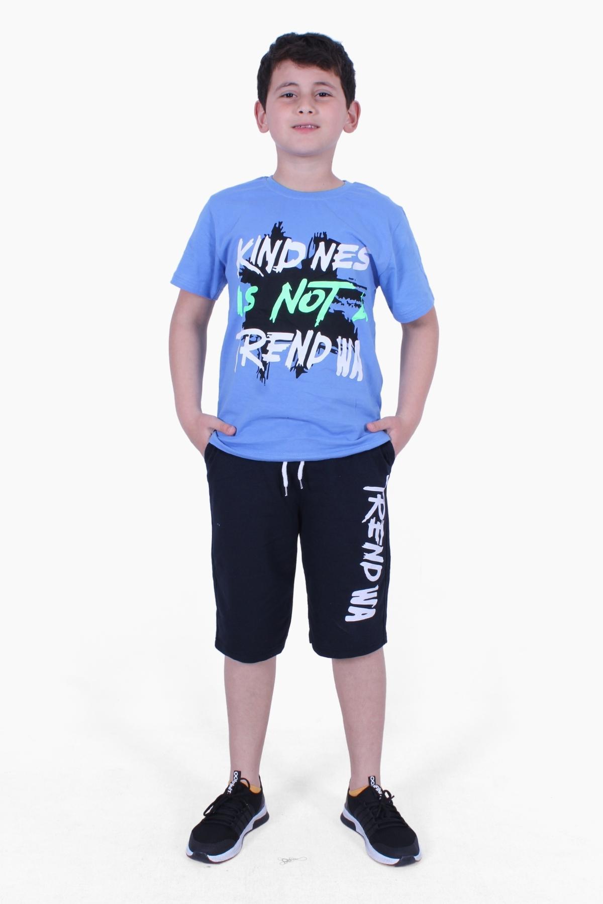 Kind Nes-Trend Wa Yazı Baskılı Erkek Çocuk Kapri Takım