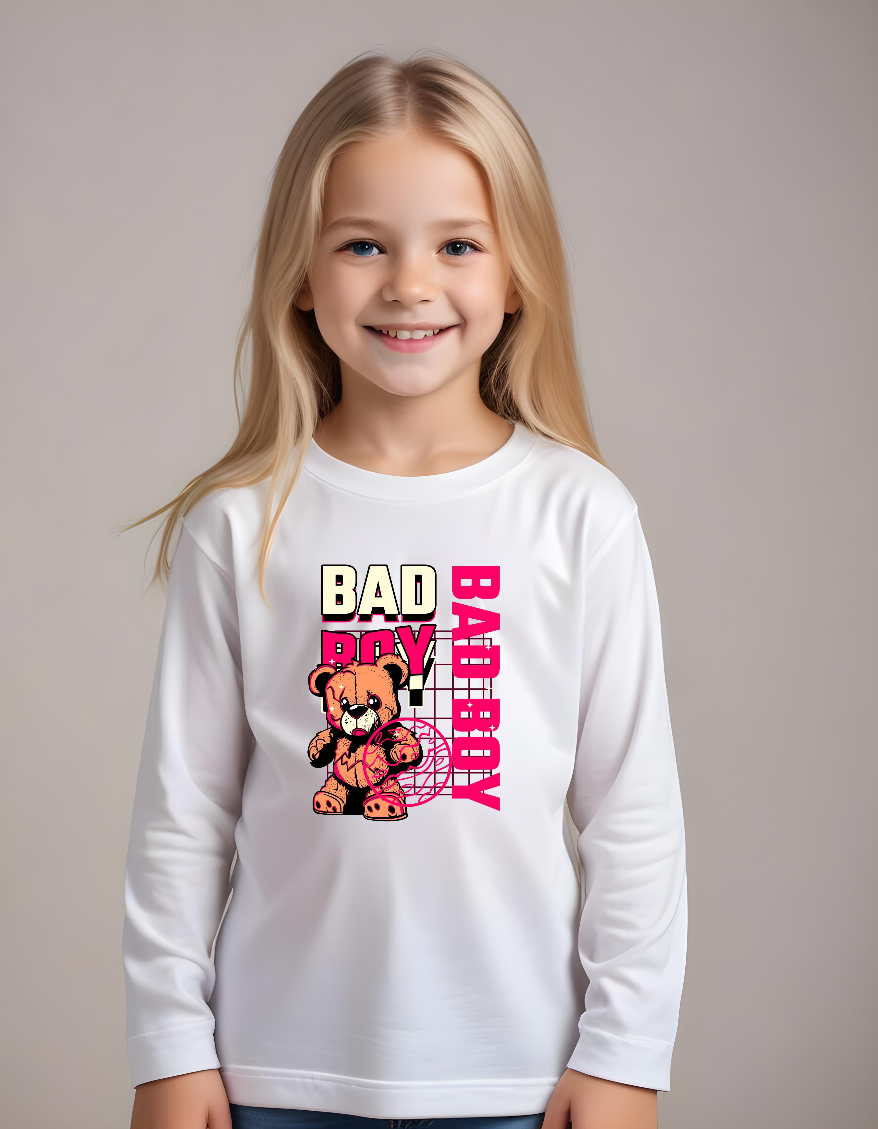 KIZ ÇOCUK BAD BOY YAZI BASKILI YUVARLAK YAKA SWEATSHİRT