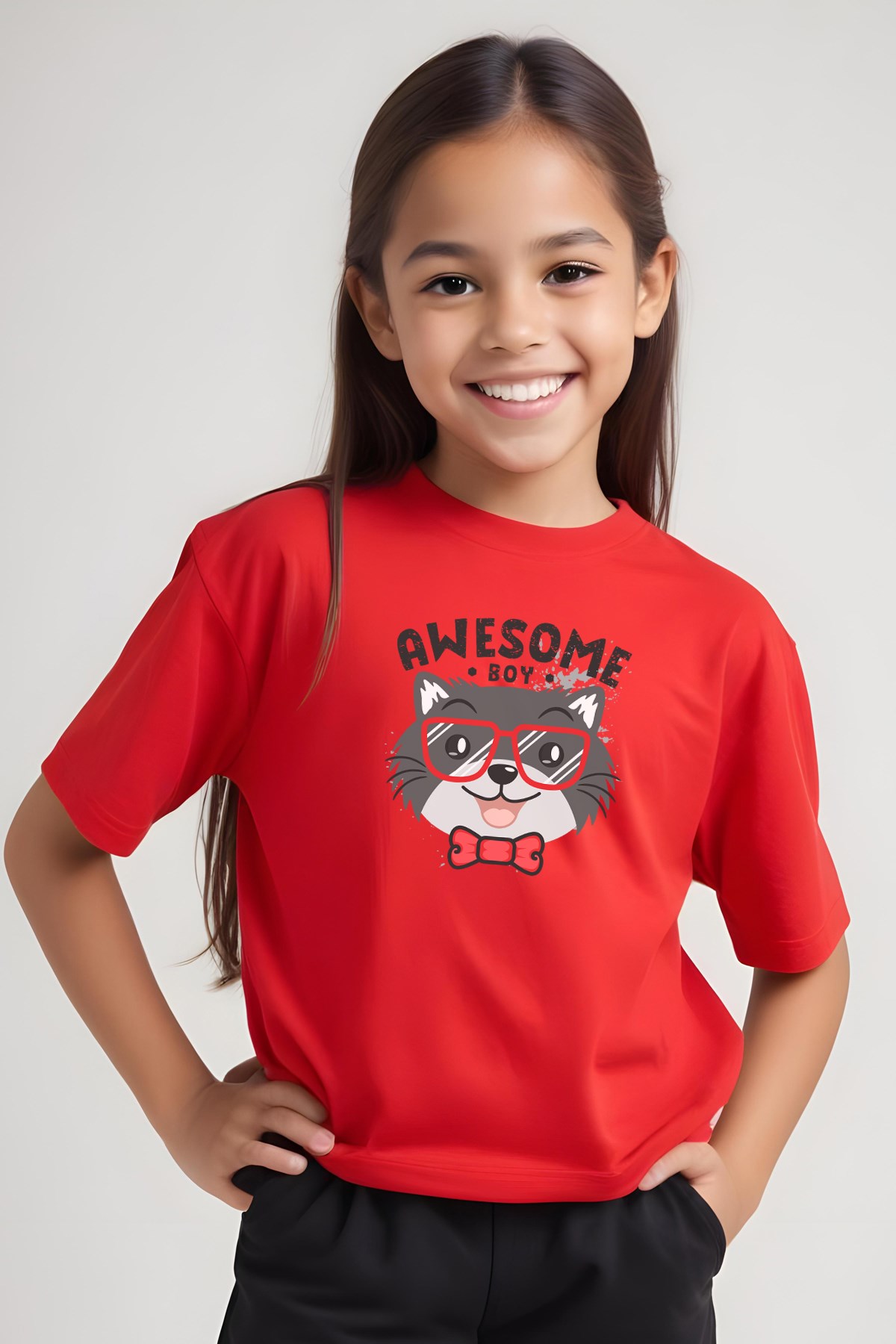 KIZ ÇOCUK BASİC AWESOME BOY BASKILI T-SHİRT