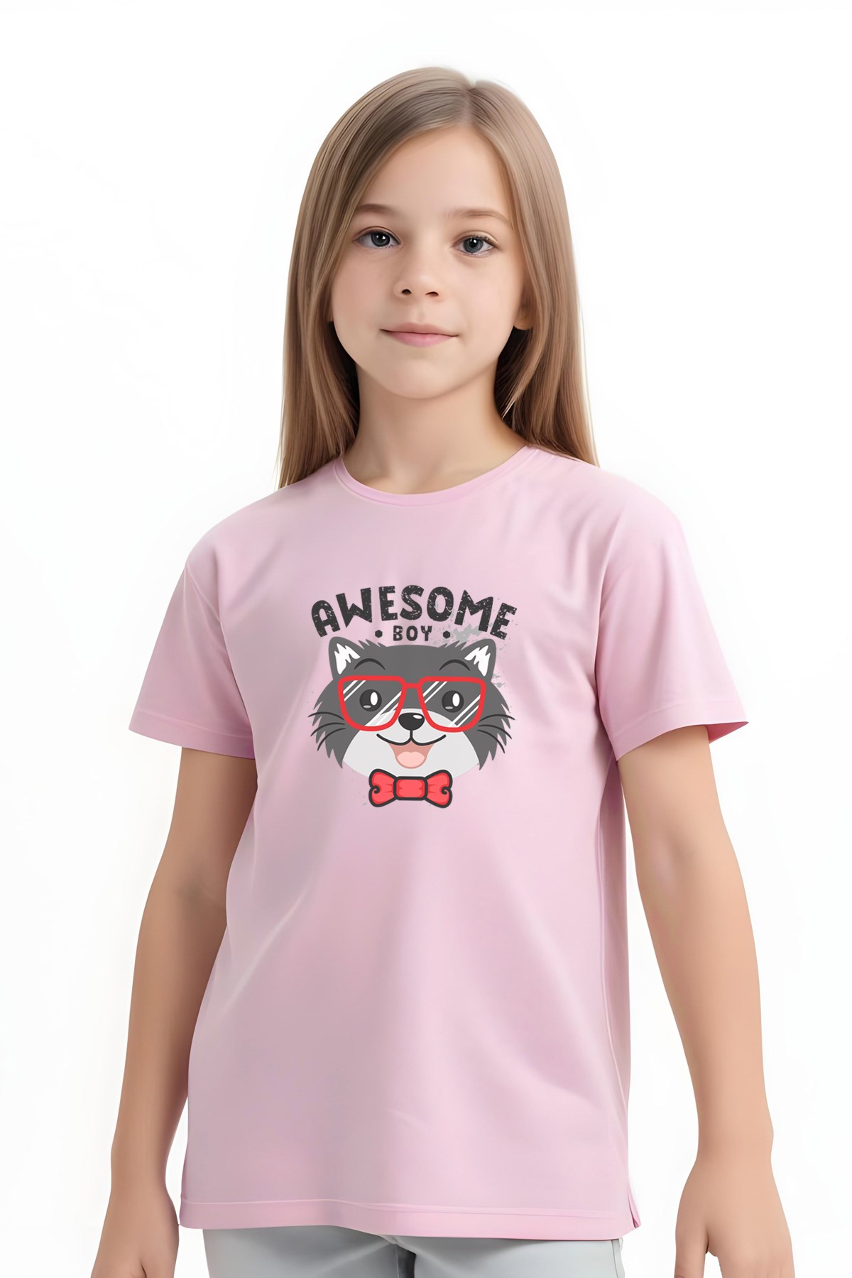 KIZ ÇOCUK BASİC AWESOME BOY BASKILI T-SHİRT