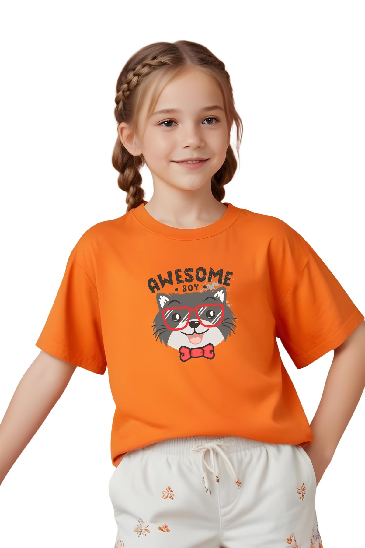 KIZ ÇOCUK BASİC AWESOME BOY BASKILI T-SHİRT
