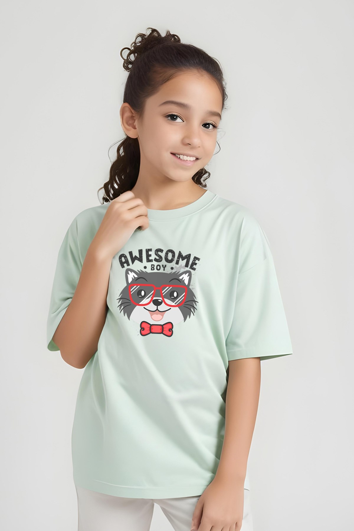 KIZ ÇOCUK BASİC AWESOME BOY BASKILI T-SHİRT