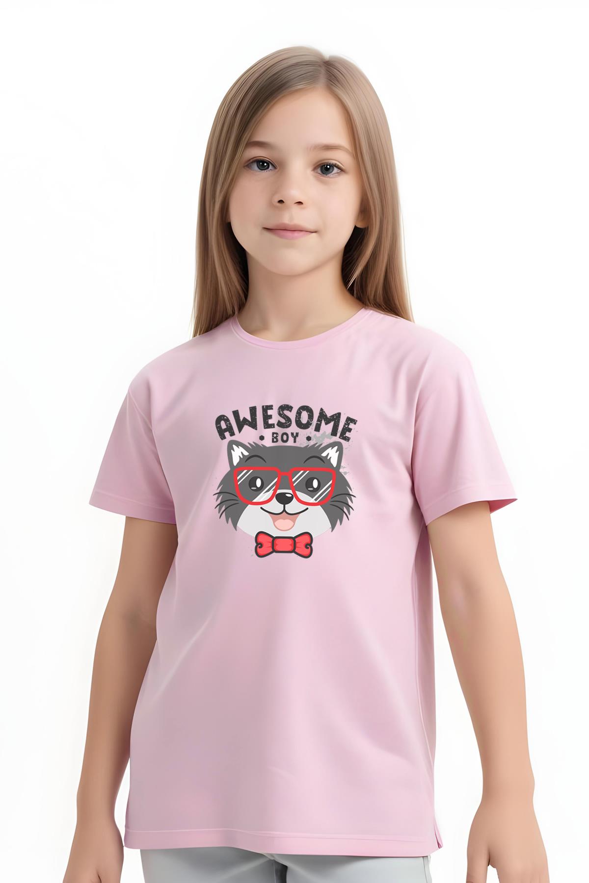 KIZ ÇOCUK BASİC AWESOME BOY BASKILI T-SHİRT