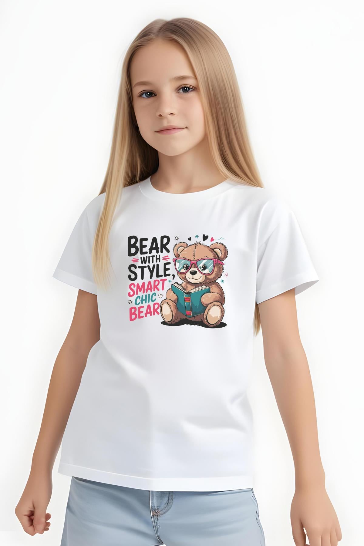 KIZ ÇOCUK BASİC BEAR STAYLE BASKILI T-SHİRT
