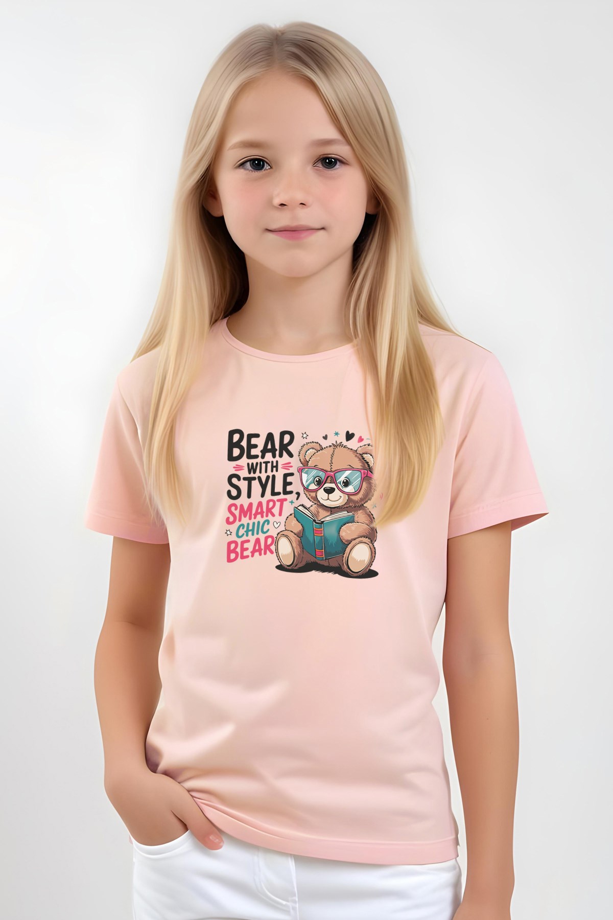 KIZ ÇOCUK BASİC BEAR STAYLE BASKILI T-SHİRT