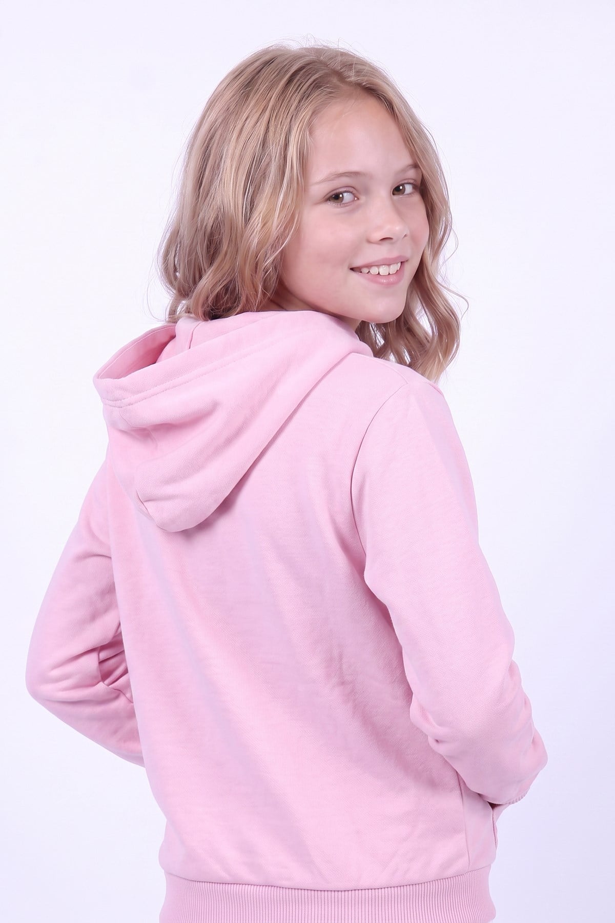 Kız Çocuk Basic Düz Kanguru Cepli Kapüşonlu Sweatshirt