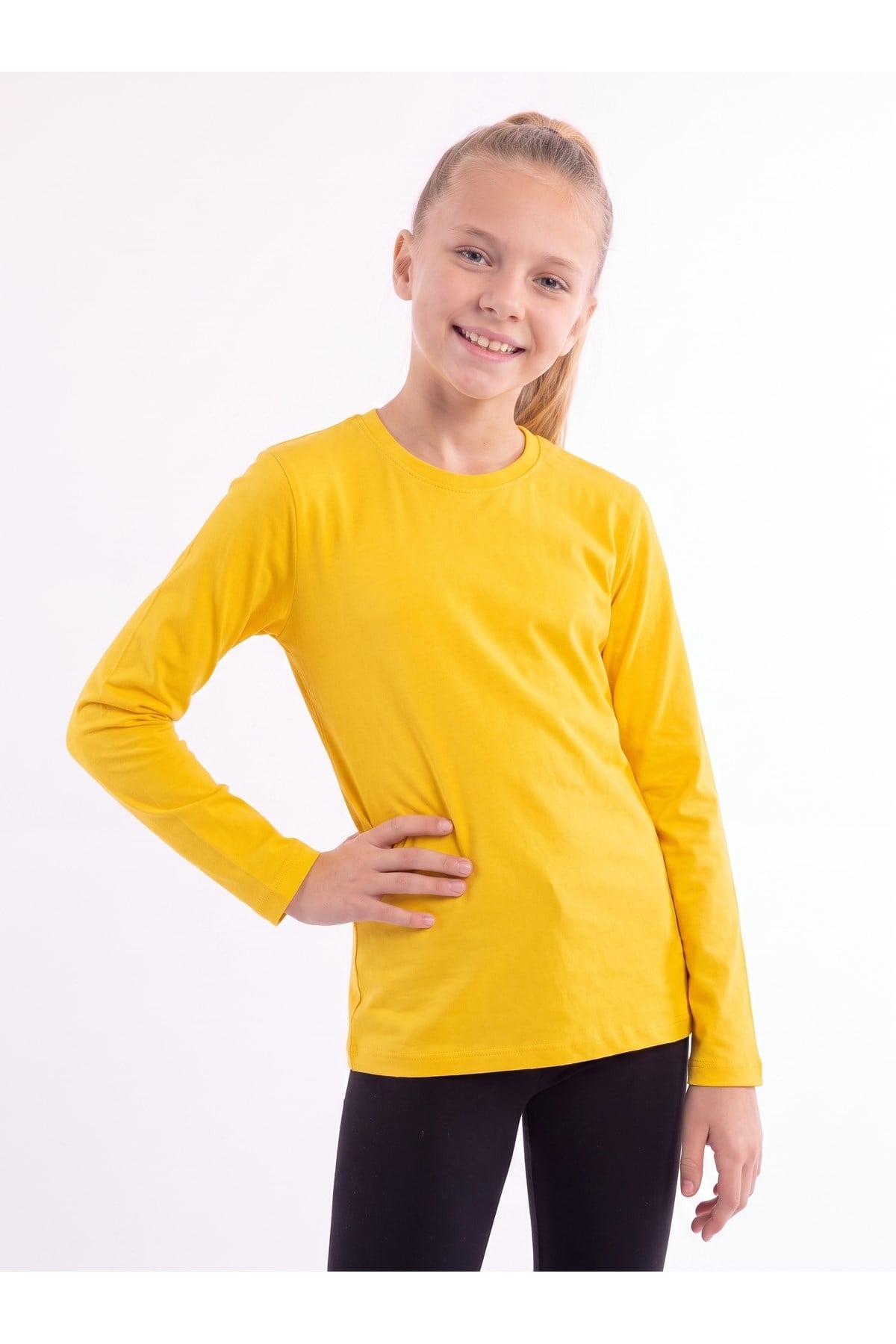 Kız Çocuk Basic Düz Renk Uzun Kollu Sweatshirt