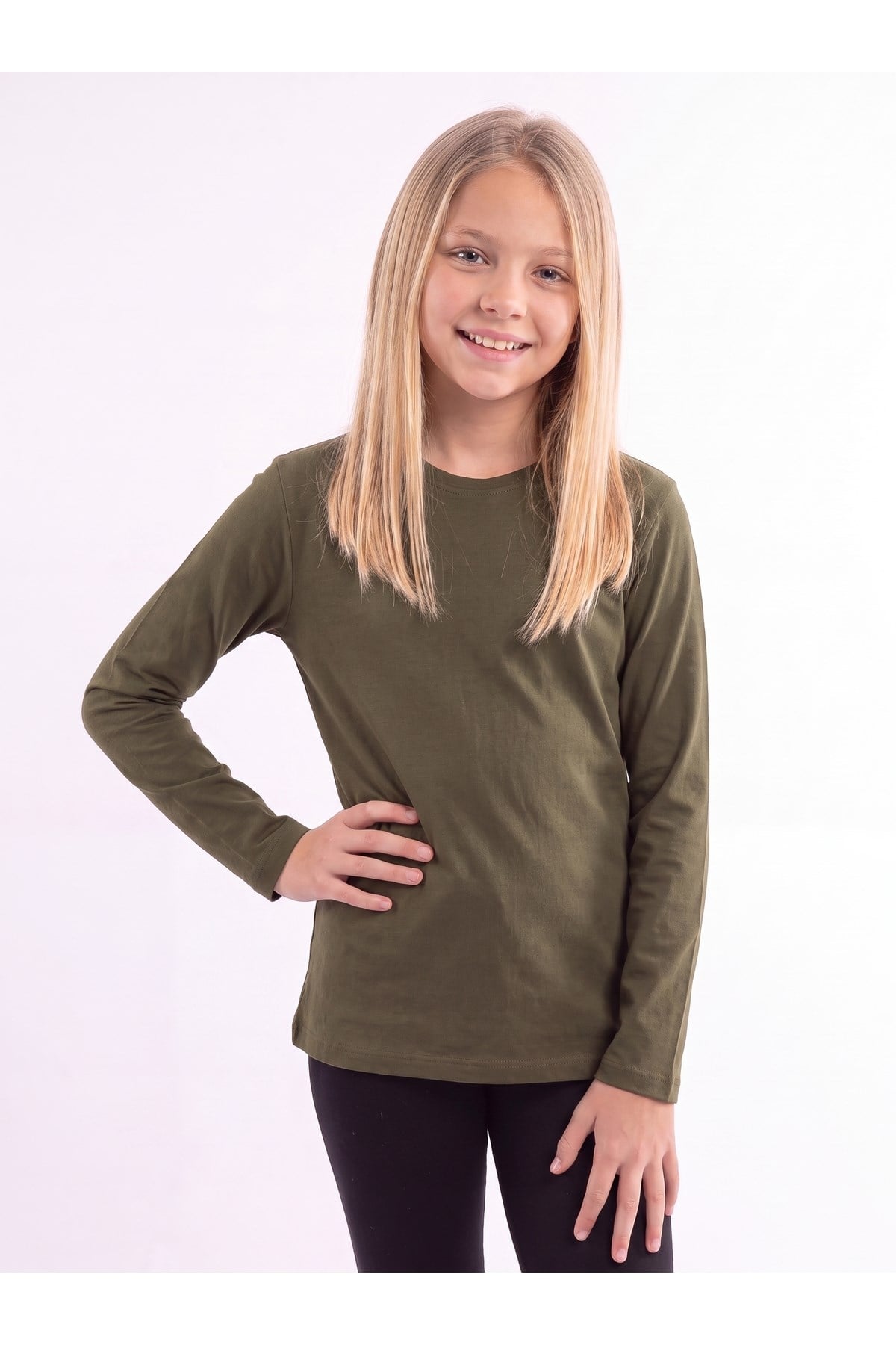 Kız Çocuk Basic Düz Renk Uzun Kollu Sweatshirt