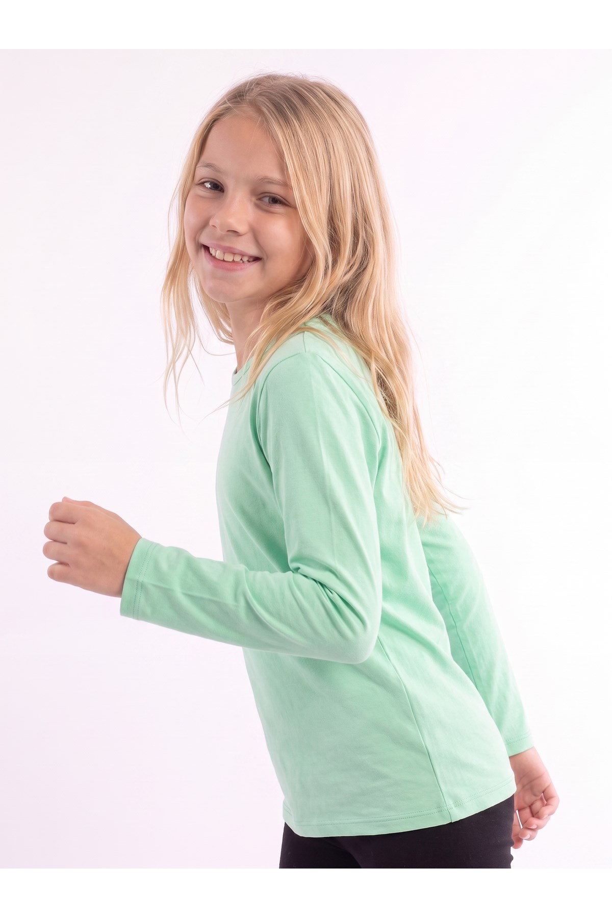 Kız Çocuk Basic Düz Renk Uzun Kollu Sweatshirt