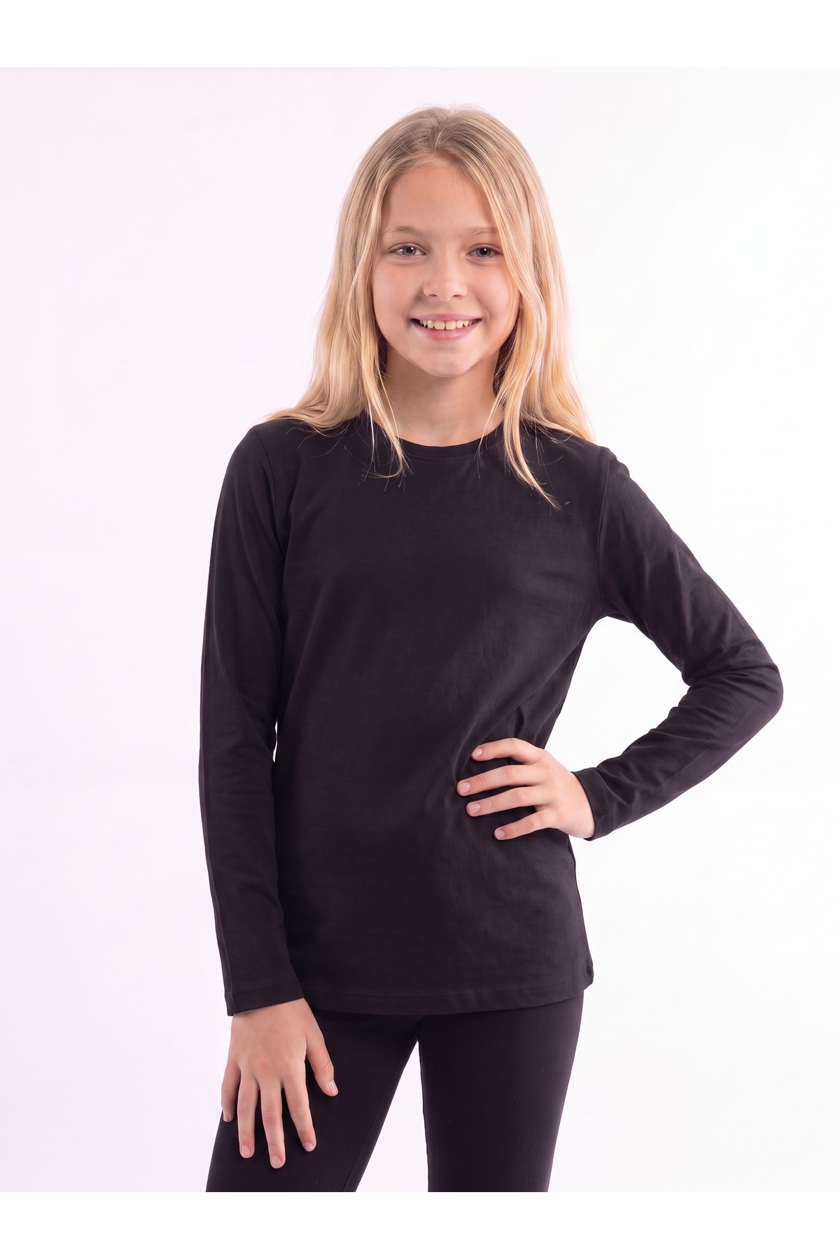 Kız Çocuk Basic Düz Renk Uzun Kollu Sweatshirt