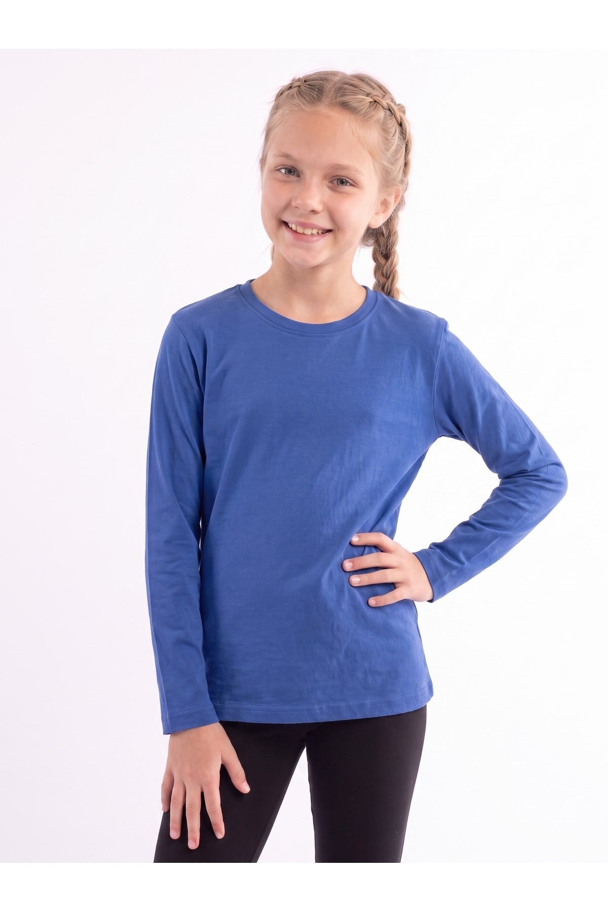 Kız Çocuk Basic Düz Renk Uzun Kollu Sweatshirt