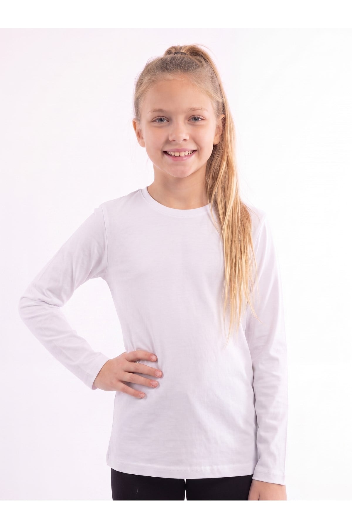 Kız Çocuk Basic Düz Renk Uzun Kollu Sweatshirt