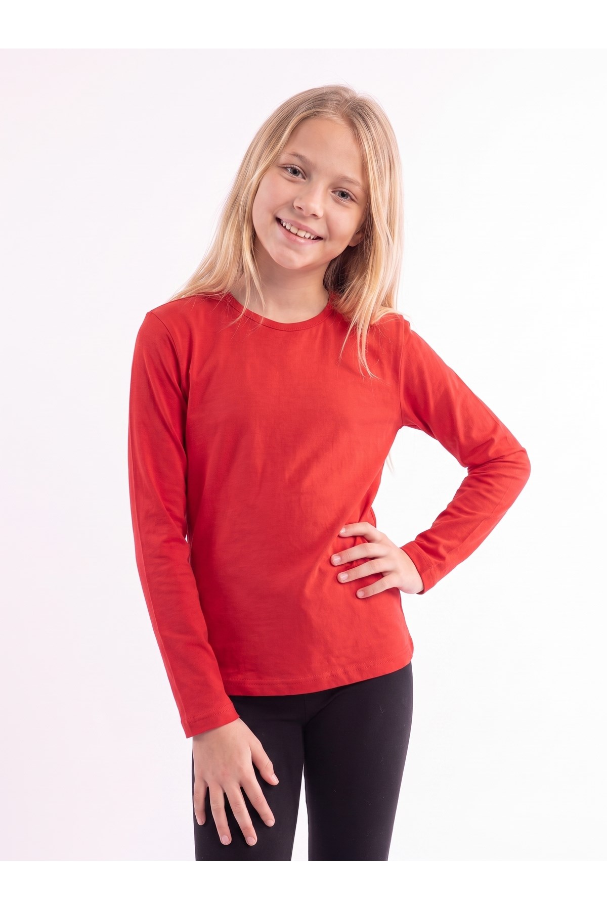 Kız Çocuk Basic Düz Renk Uzun Kollu Sweatshirt