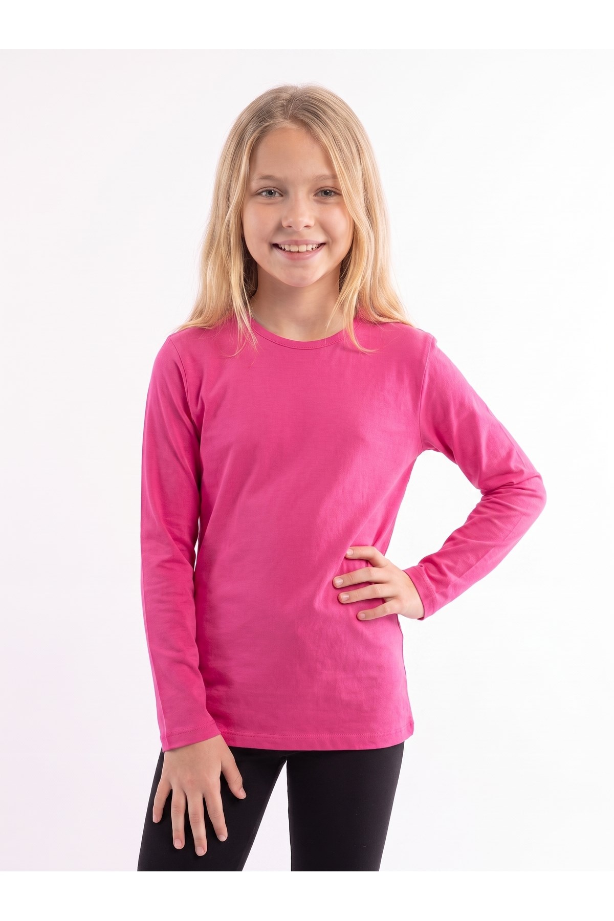 Kız Çocuk Basic Düz Renk Uzun Kollu Sweatshirt