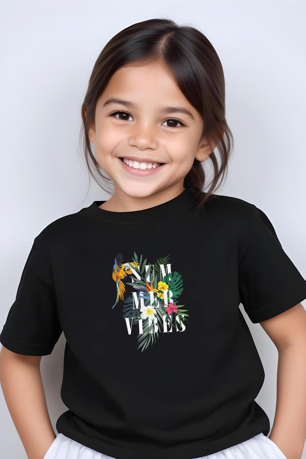 KIZ ÇOCUK BASİC SUMMER PAPAĞAN BASKILI T-SHİRT