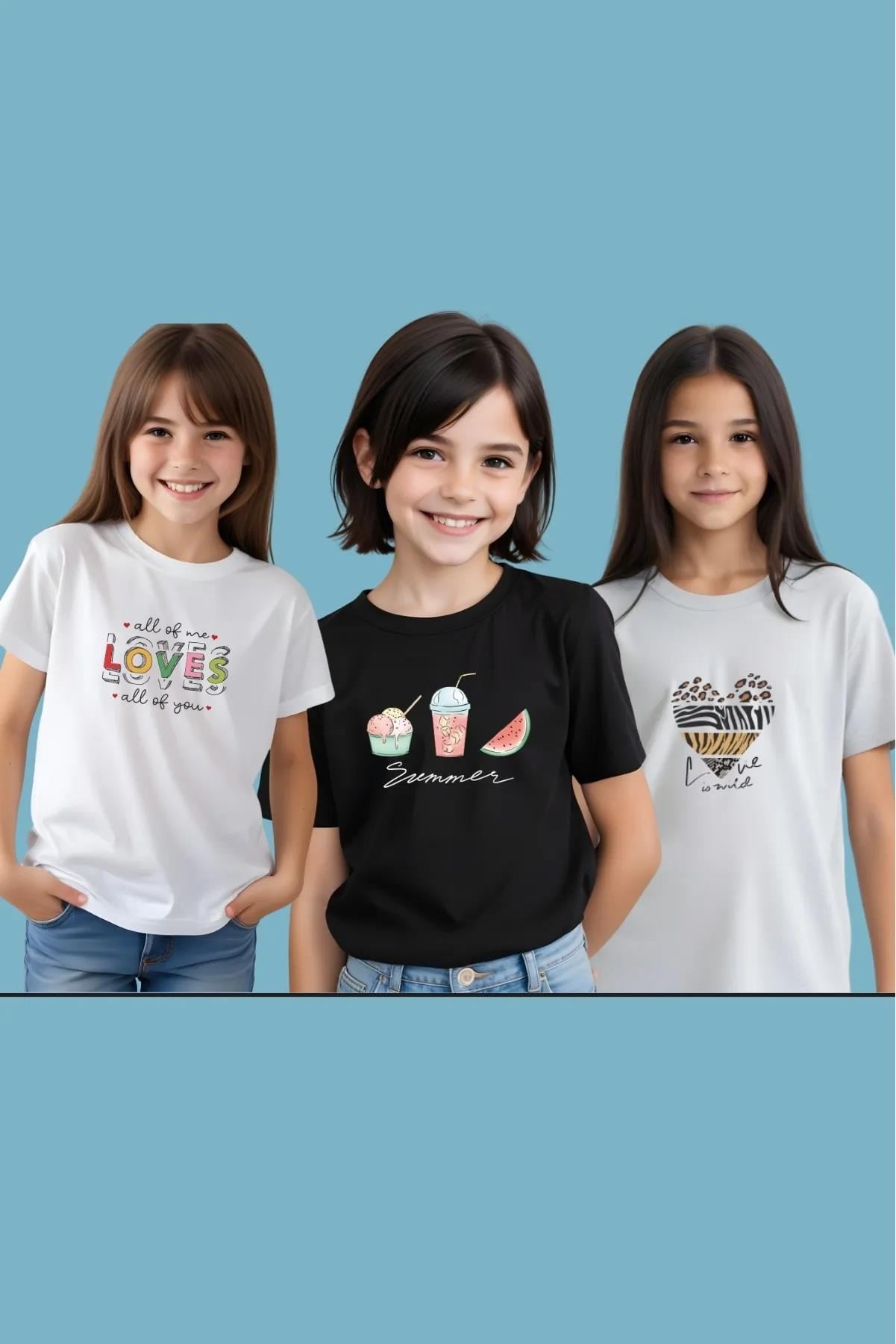 KIZ ÇOCUK BASKILI BASİC KISA KOLLU TİŞÖRT