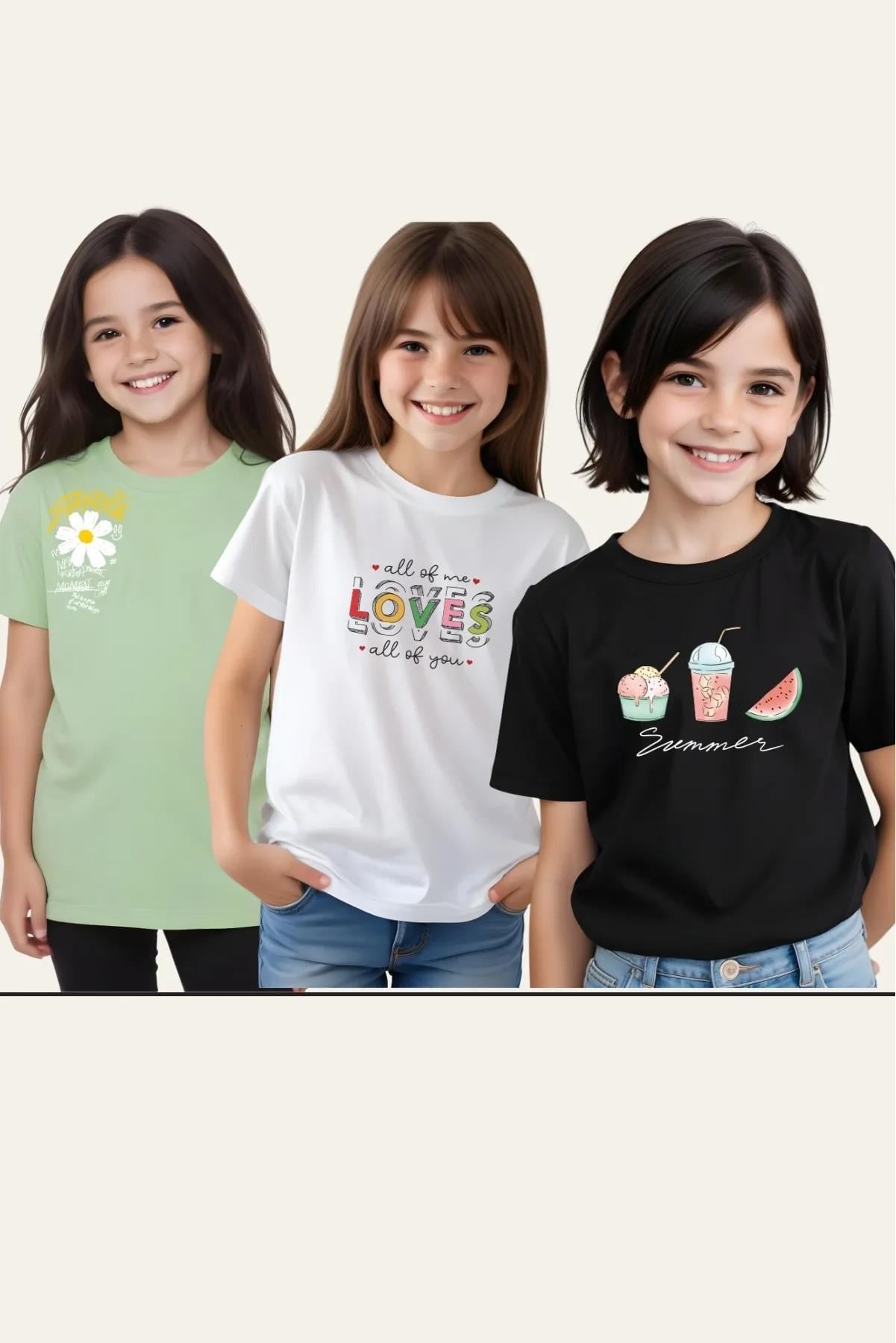 KIZ ÇOCUK BASKILI BASİC KISA KOLLU TİŞÖRT