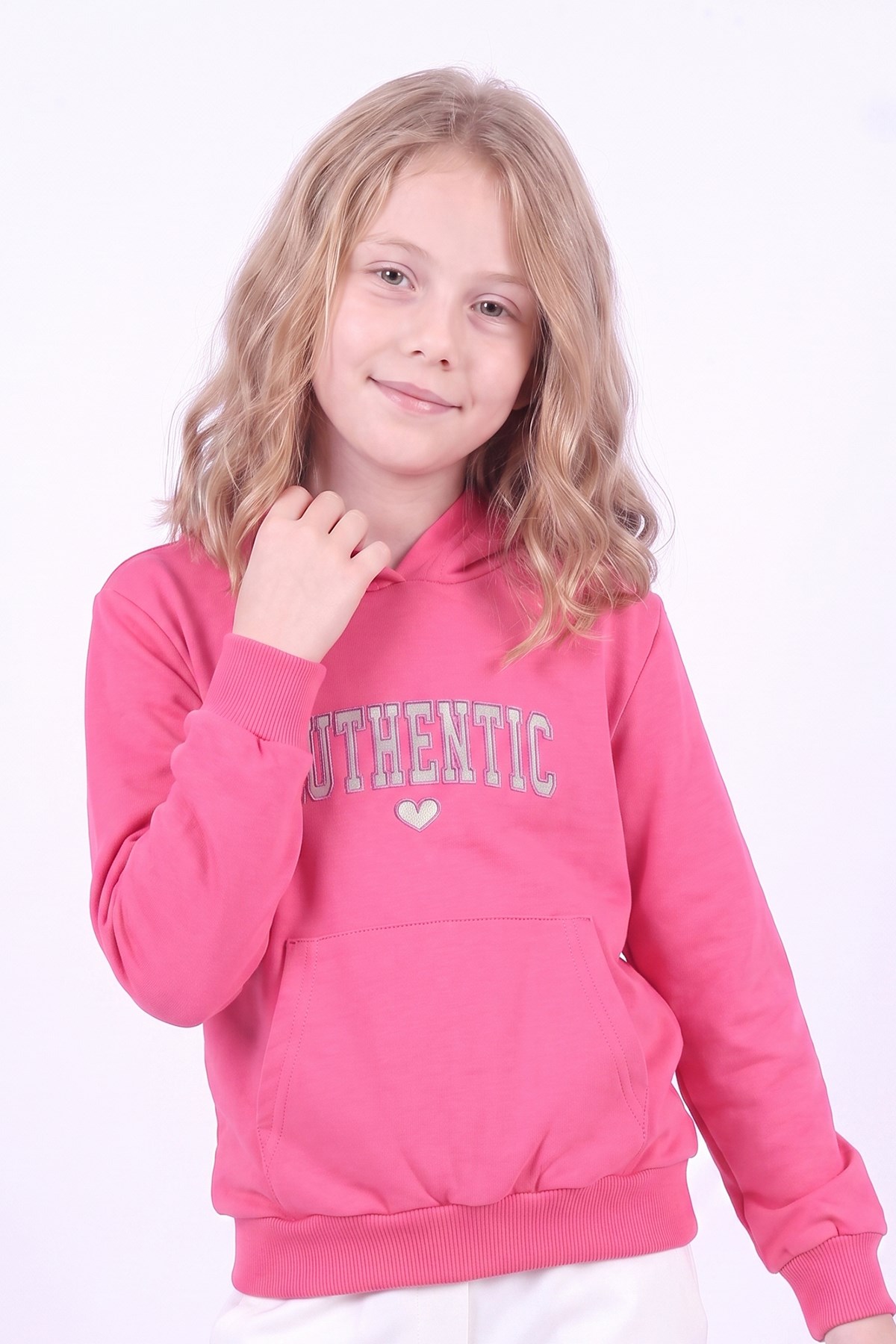Kız Çocuk Baskılı Kanguru Cepli Uzun Kollu Kapüşonlu Sweatshirt