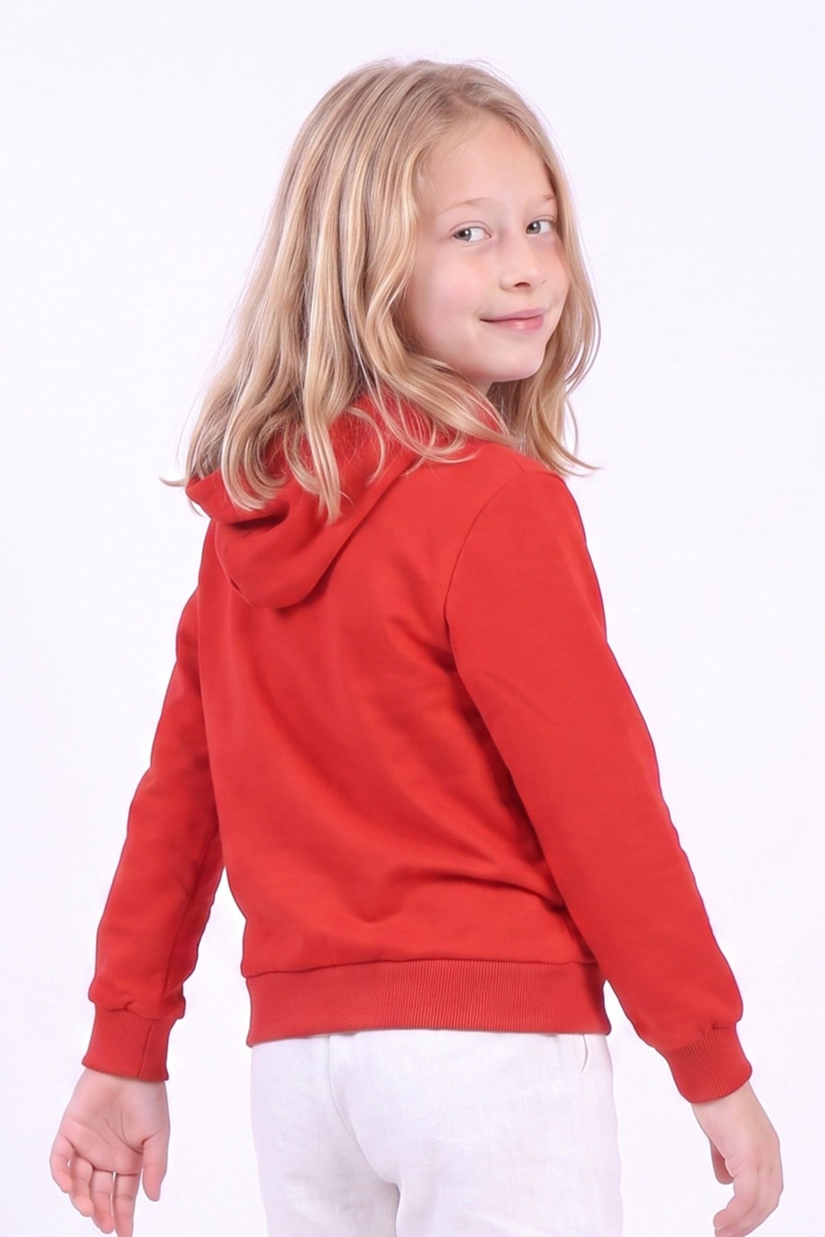 Kız Çocuk Baskılı Kanguru Cepli Uzun Kollu Kapüşonlu Sweatshirt