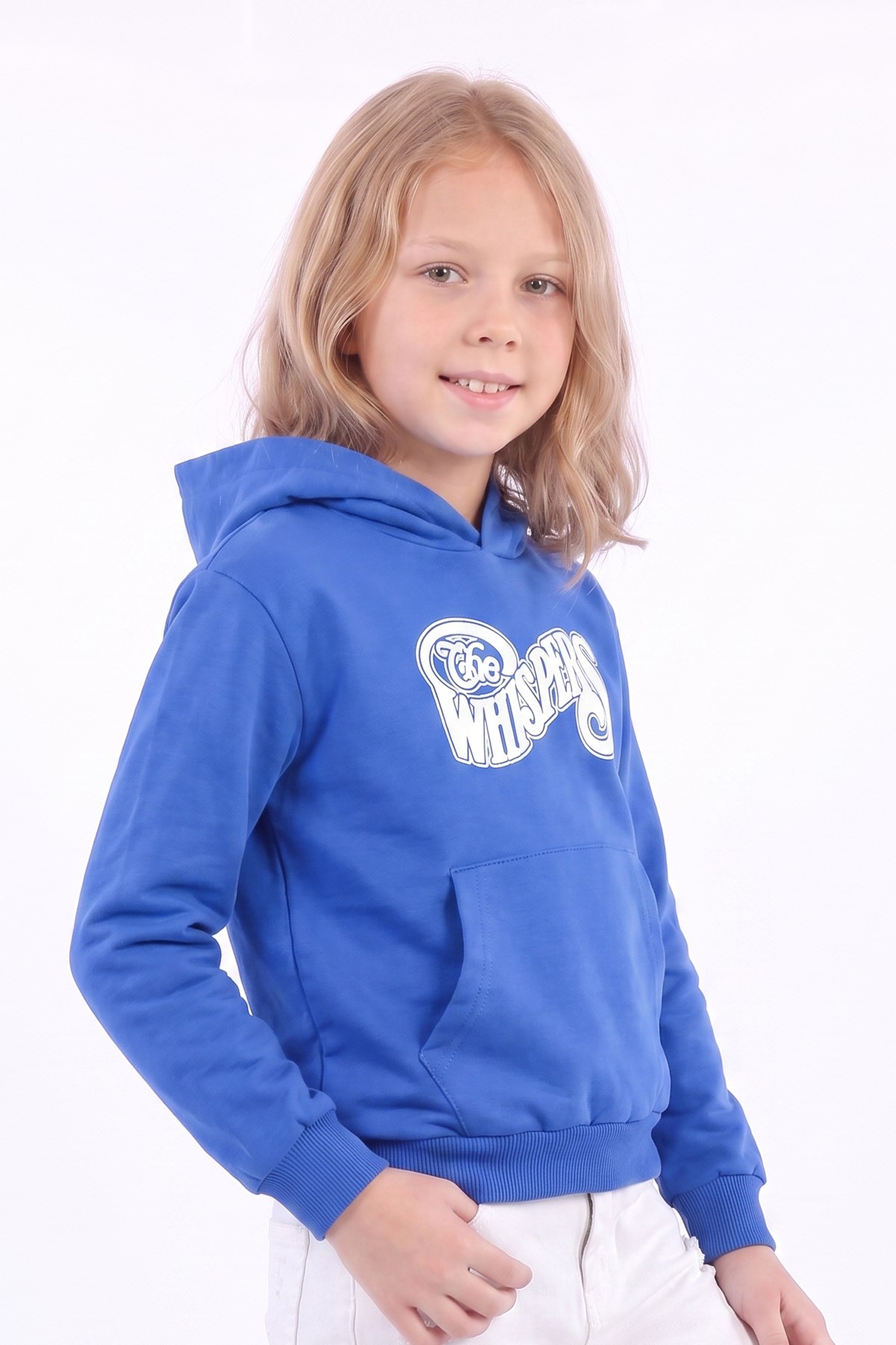 Kız Çocuk Baskılı Kanguru Cepli Uzun Kollu Kapüşonlu Sweatshirt