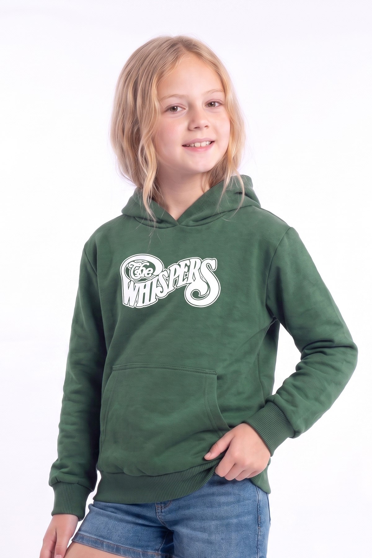 Kız Çocuk Baskılı Kanguru Cepli Uzun Kollu Kapüşonlu Sweatshirt