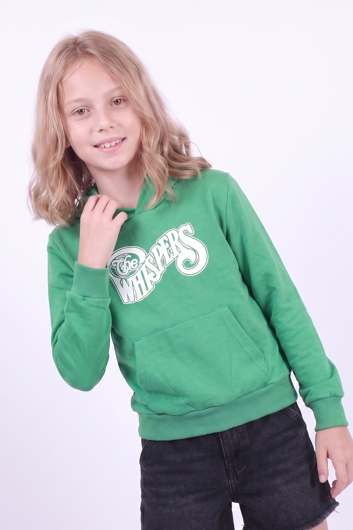 Kız Çocuk Baskılı Kanguru Cepli Uzun Kollu Kapüşonlu Sweatshirt