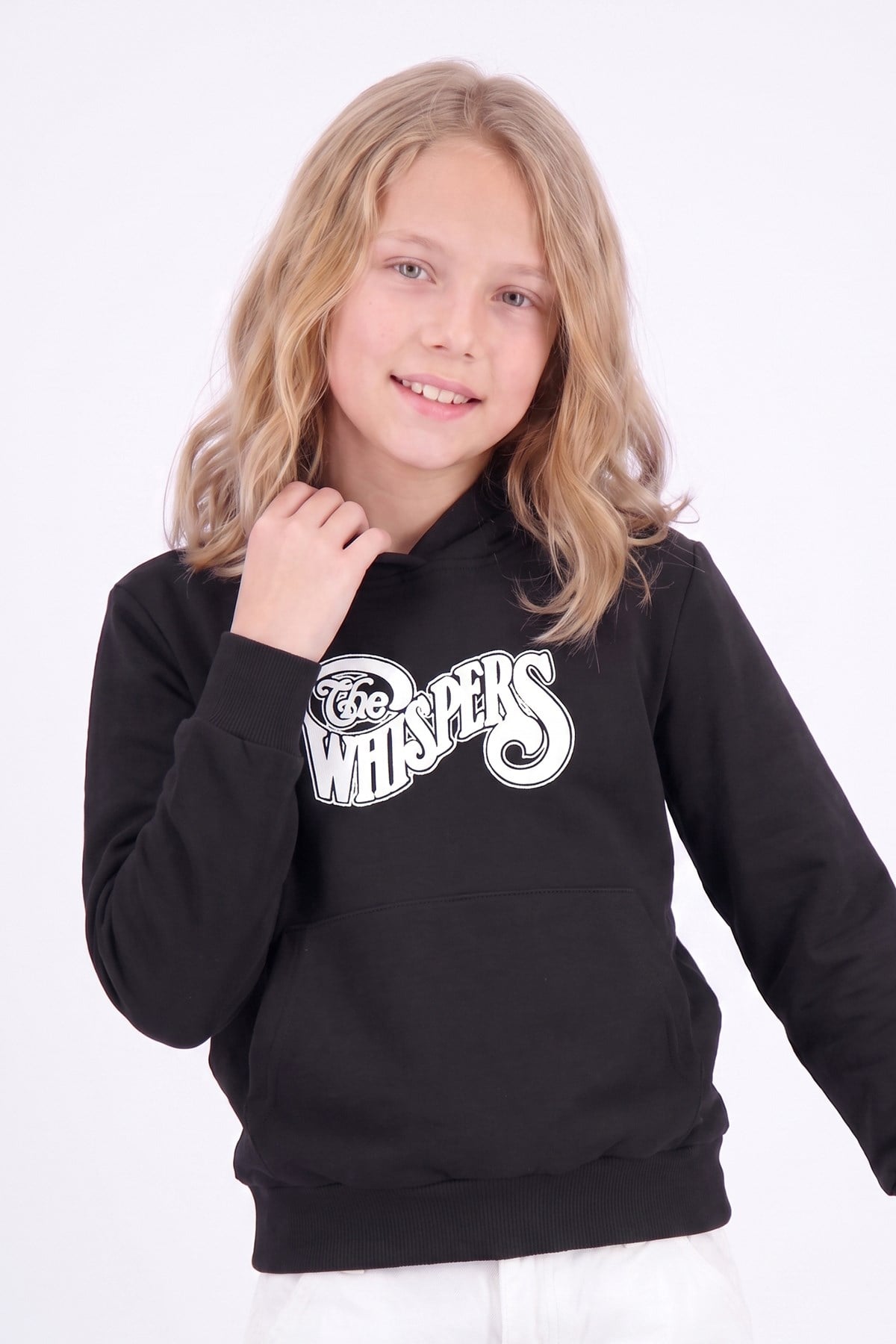 Kız Çocuk Baskılı Kanguru Cepli Uzun Kollu Kapüşonlu Sweatshirt