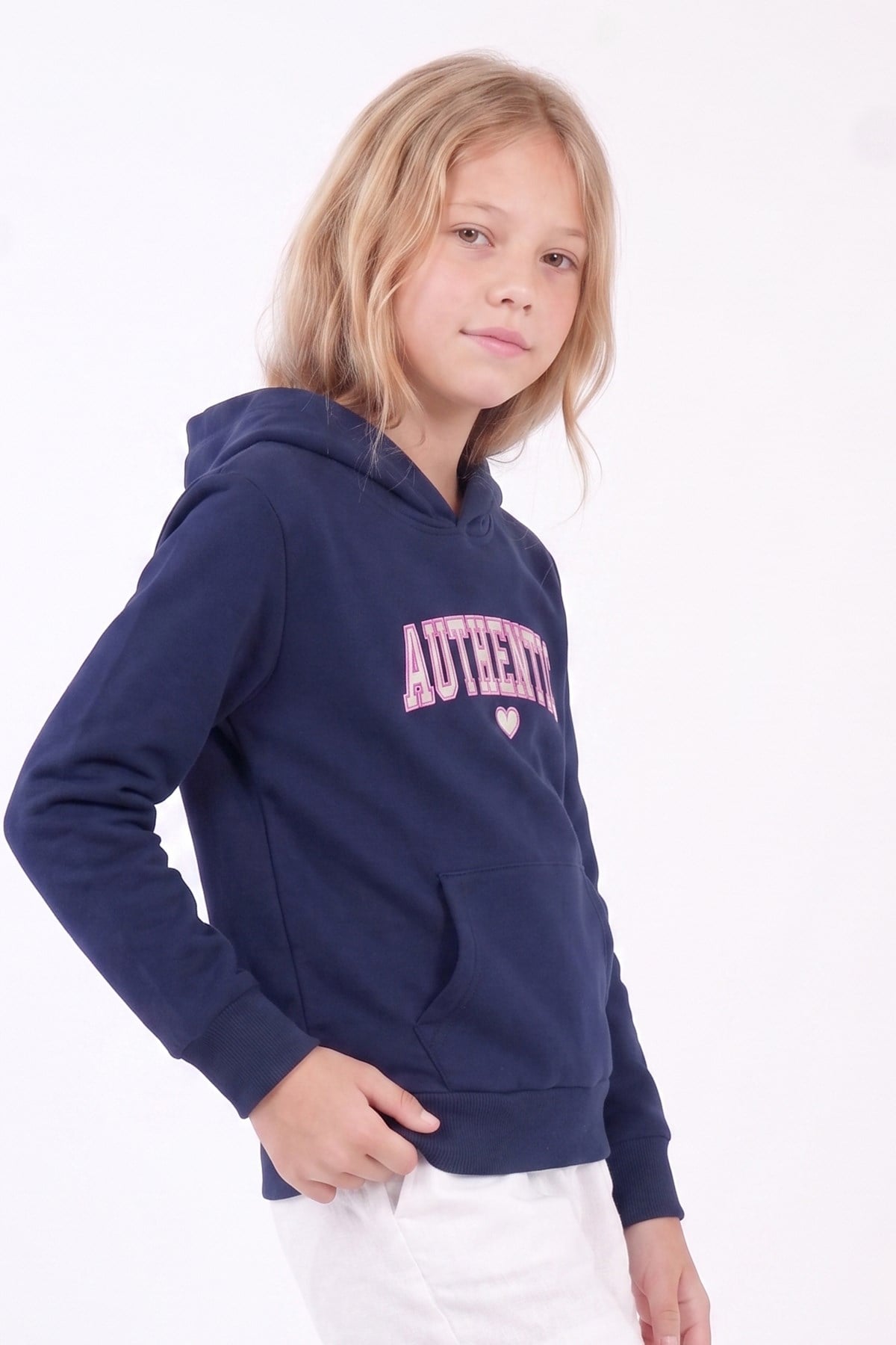 Kız Çocuk Baskılı Kanguru Cepli Uzun Kollu Kapüşonlu Sweatshirt