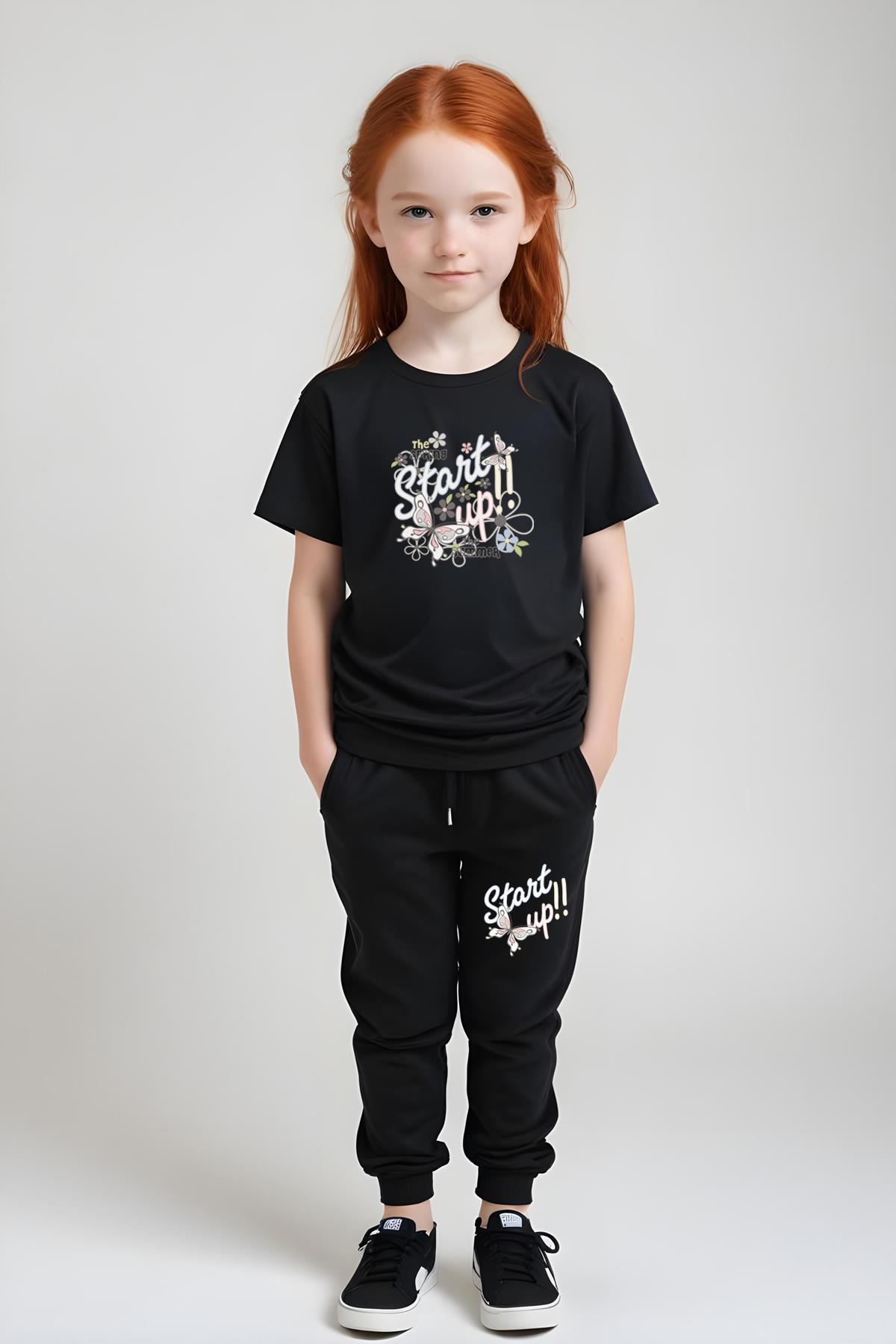 KIZ ÇOCUK BASKILI START UP ALT-ÜST PİJAMA TAKIMI