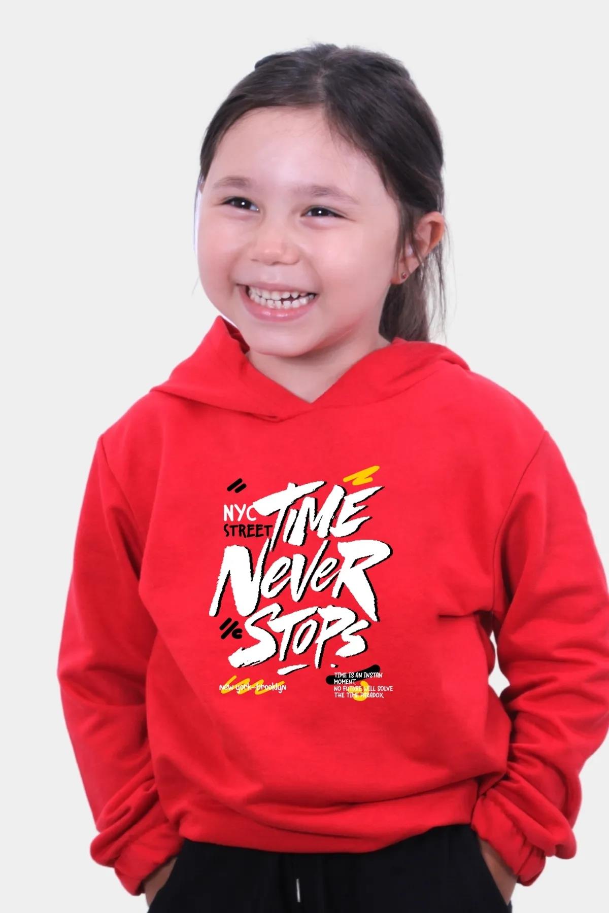 KIZ ÇOCUK KAPÜŞONLU TEK ÜST-BASKILI SWEATSHİRT 