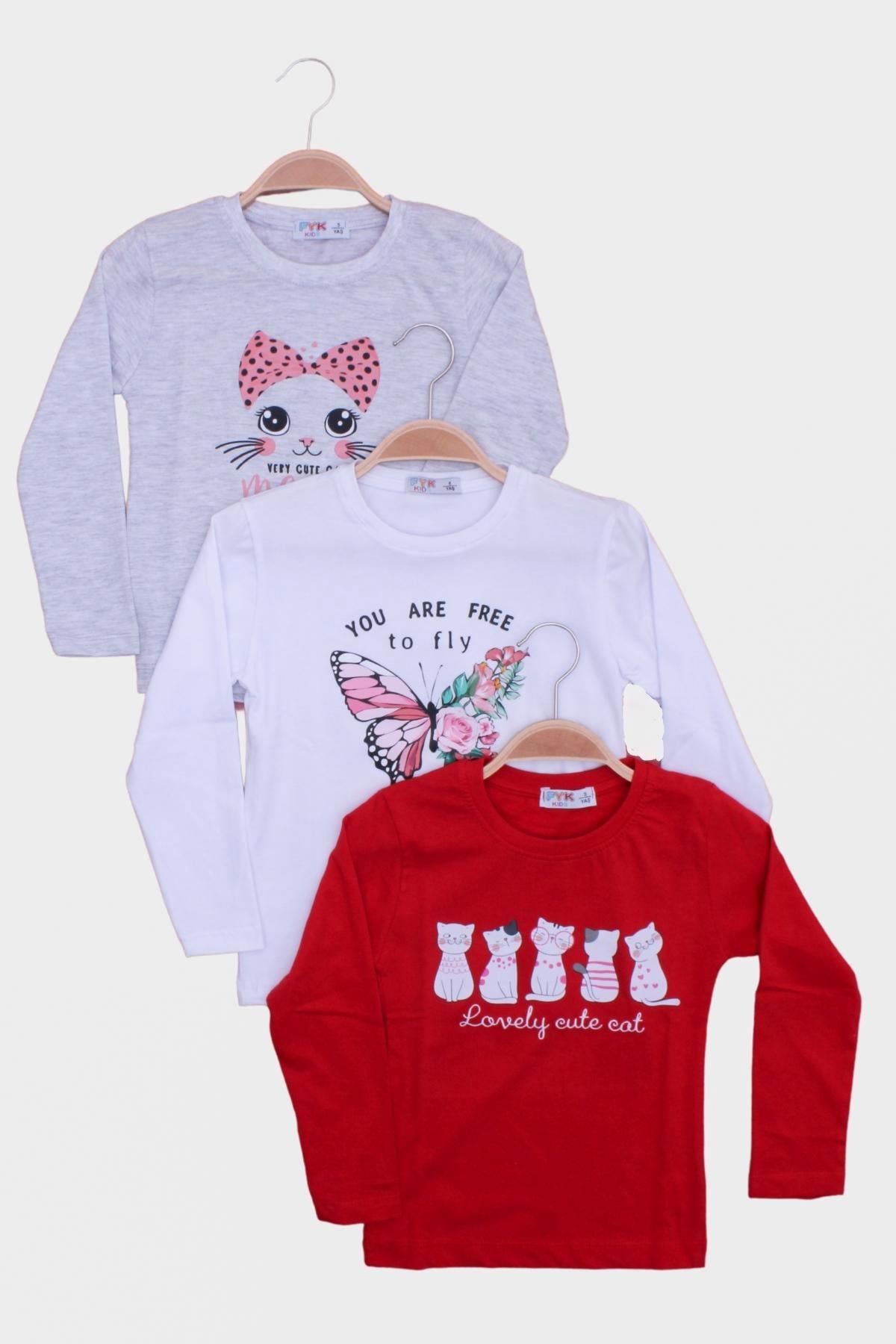 Kız Çocuk Uzun Kol Basic 3'lü Sweatshirt