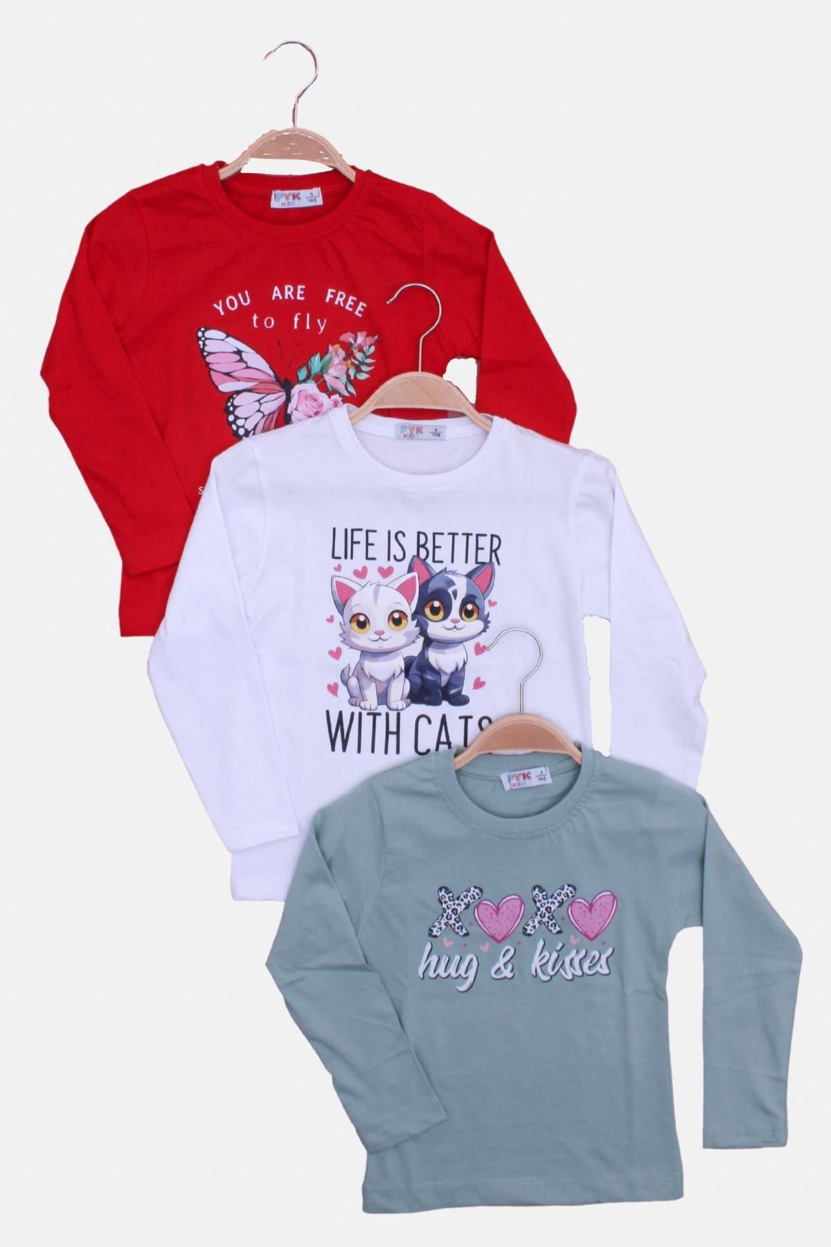 Kız Çocuk Uzun Kol Basic 3'lü Sweatshirt