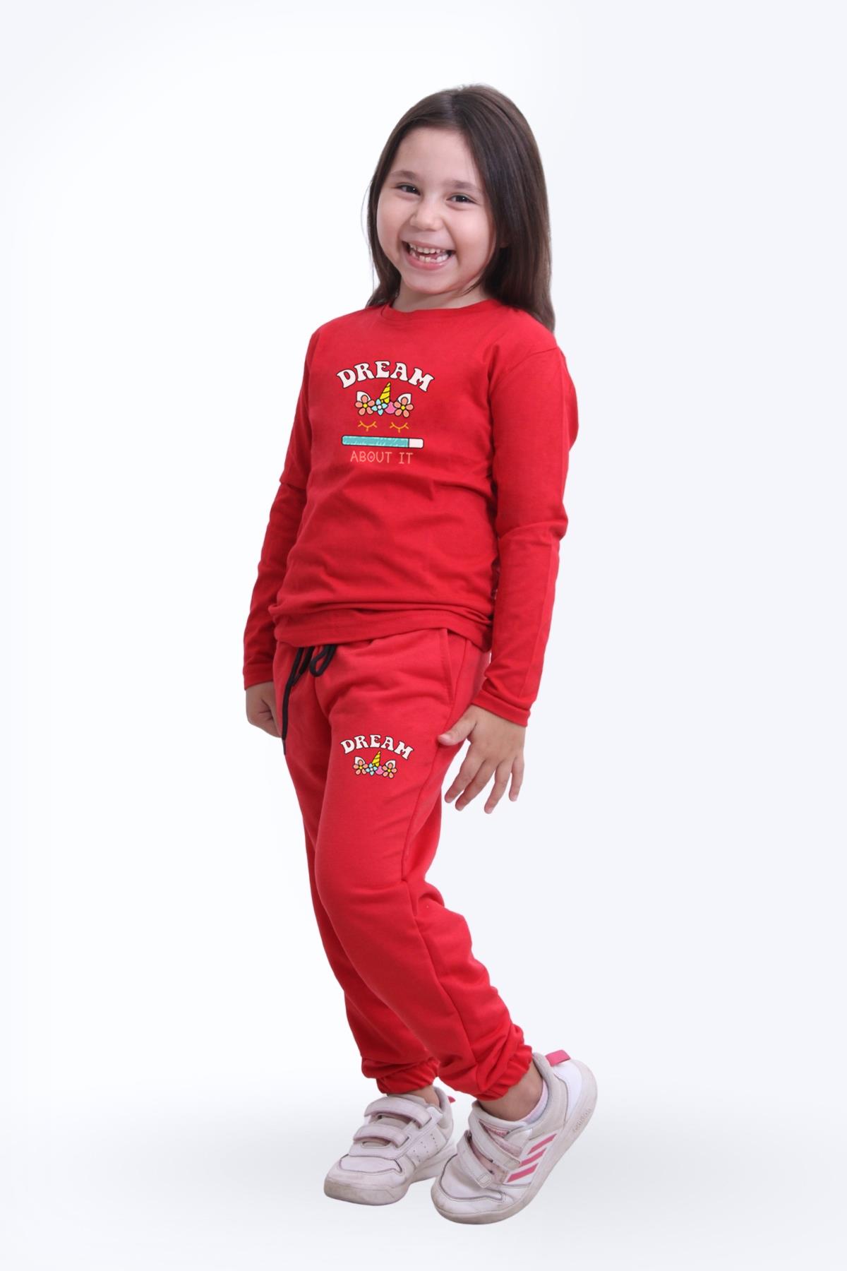Kız Çocuk Yuvarlak Yaka Dream Baski Detayli Alt-üst Pijama Takimi