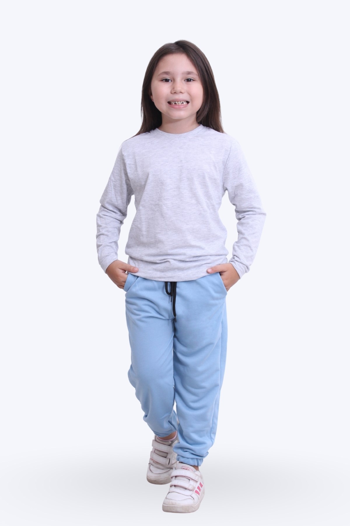 Kız Çocuk Yuvarlak Yaka Düz Baskısız Alt-üst Pijama Takimi