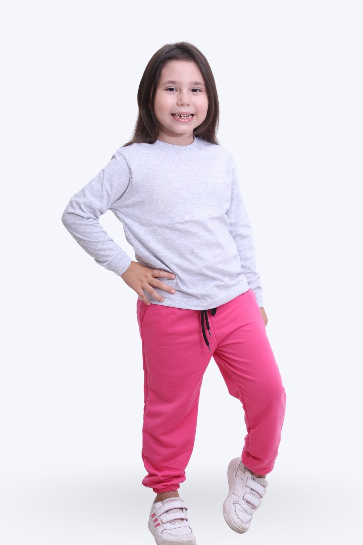 Kız Çocuk Yuvarlak Yaka Düz Baskısız Alt-üst Pijama Takimi