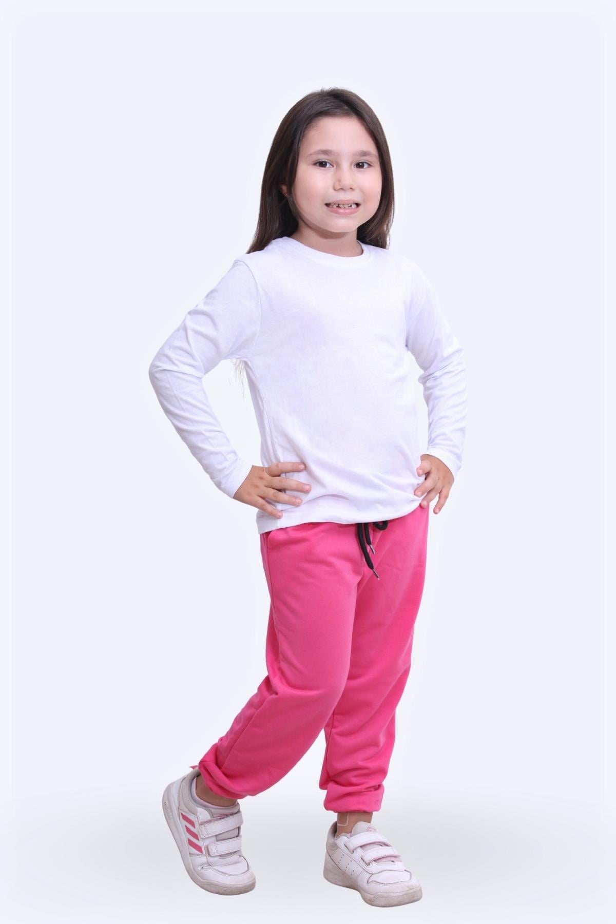 Kız Çocuk Yuvarlak Yaka Düz Baskısız Alt-üst Pijama Takimi