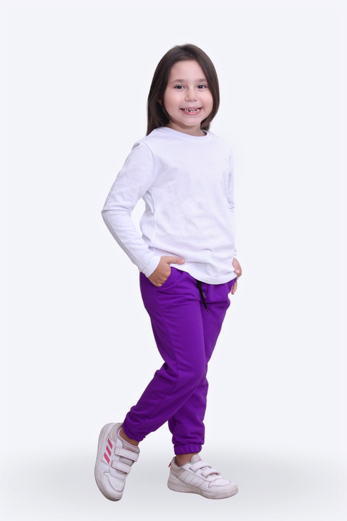 Kız Çocuk Yuvarlak Yaka Düz Baskısız Alt-üst Pijama Takimi