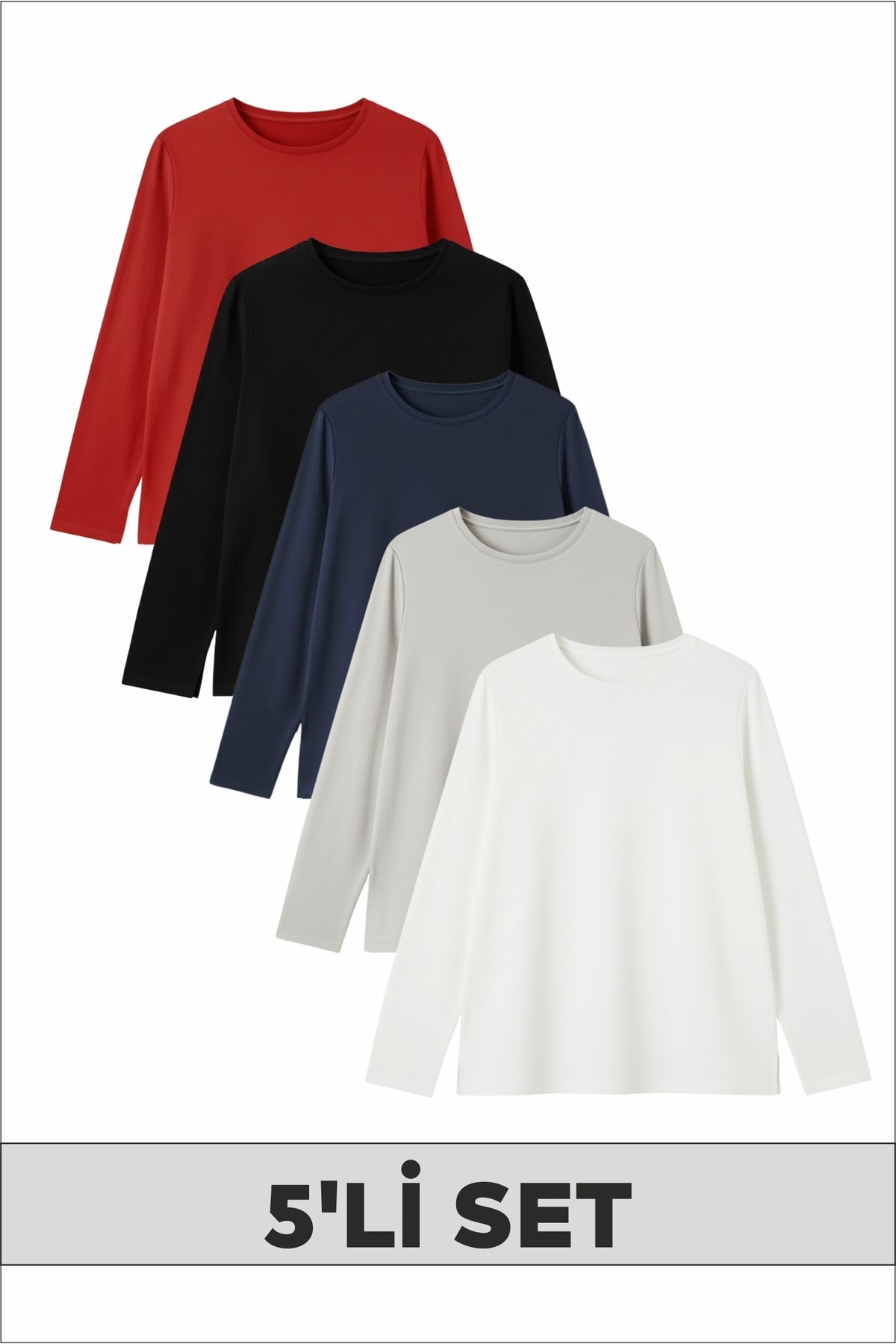 Klasik & Şık Renklerde Yuvarlak Yaka Kız/Erkek Çocuk 5'li Sweatshirt