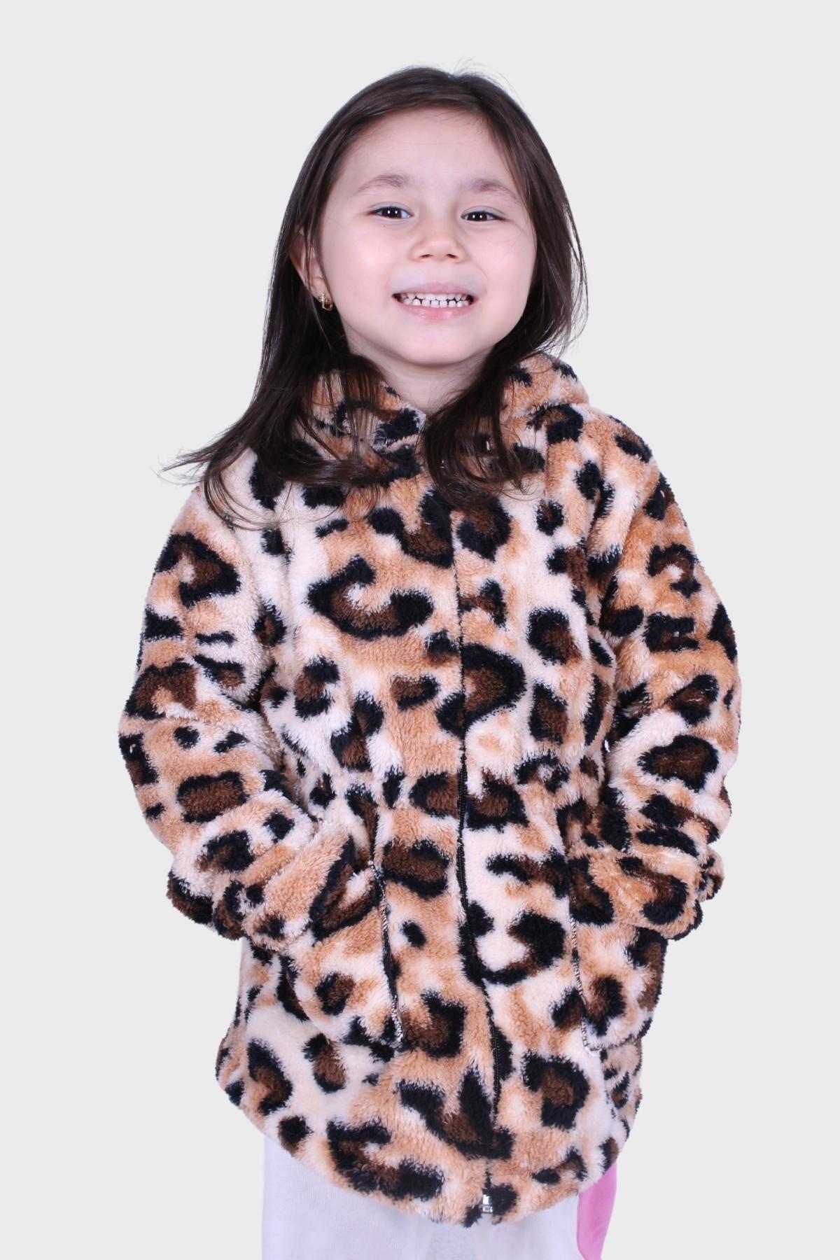 LEOPAR DESENLİ CEPLİ KALIN KIZ ÇOCUK PELUŞ ÇEKET