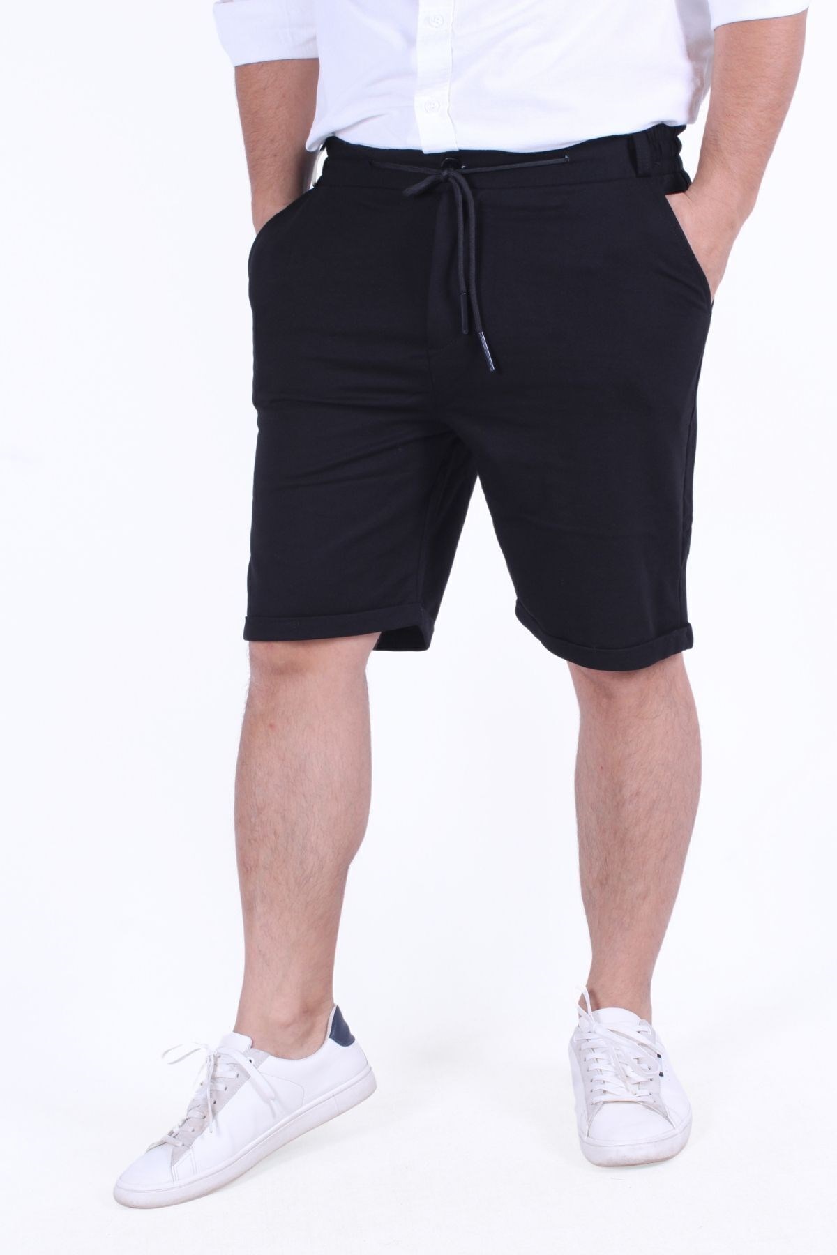 ÖRME KUMAŞ LASTİKLİ BEL DETAYLI (PANTALON GÖRÜNÜMLÜ) ERKEK ŞORT-BERMUDA
