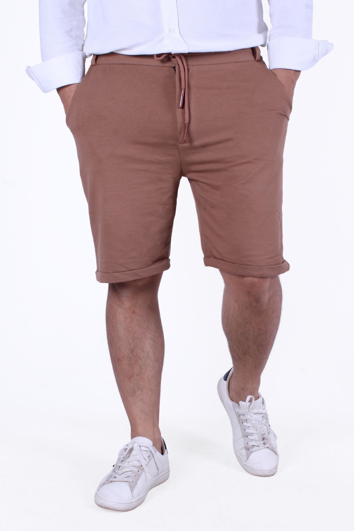 ÖRME KUMAŞ LASTİKLİ BEL DETAYLI (PANTALON GÖRÜNÜMLÜ) ERKEK ŞORT-BERMUDA