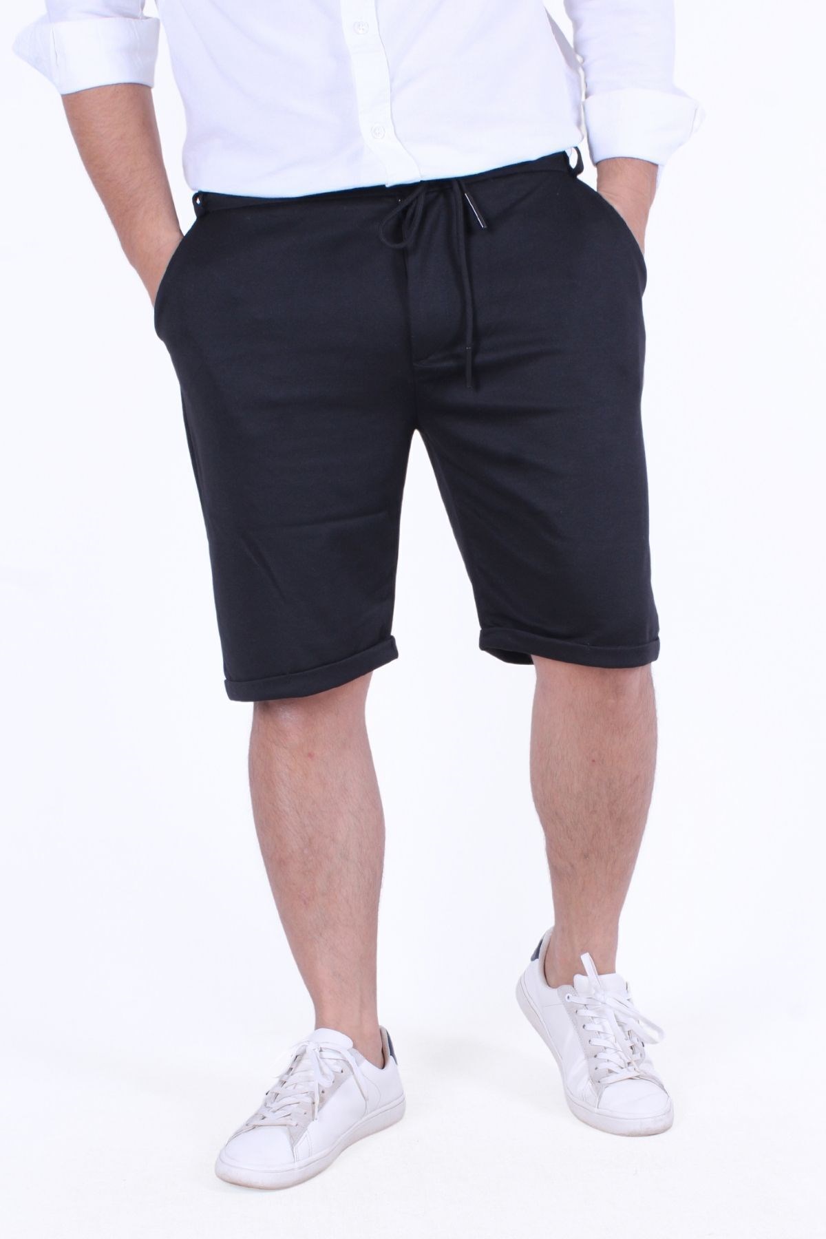 PİKE KUMAŞ LASTİKLİ BEL DETAYLI PANTALON GÖRÜNÜMLÜ ERKEK ŞORT-BERMUDA