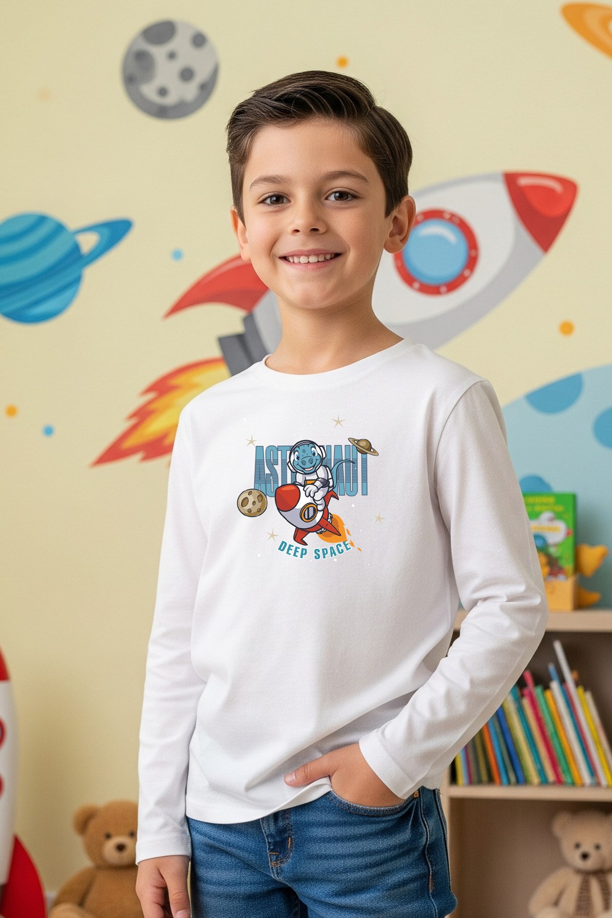 SIFIR YAKA ASTRANOT BASKILI ERKEK ÇOCUK SWEATSHİRT